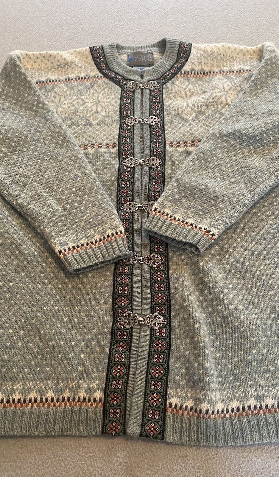SQAW VALLEY CARDIGAN SZ SMALL WOMENS 100% WOOL FAIRISLE VINTAGE MUST SEE DETAILS