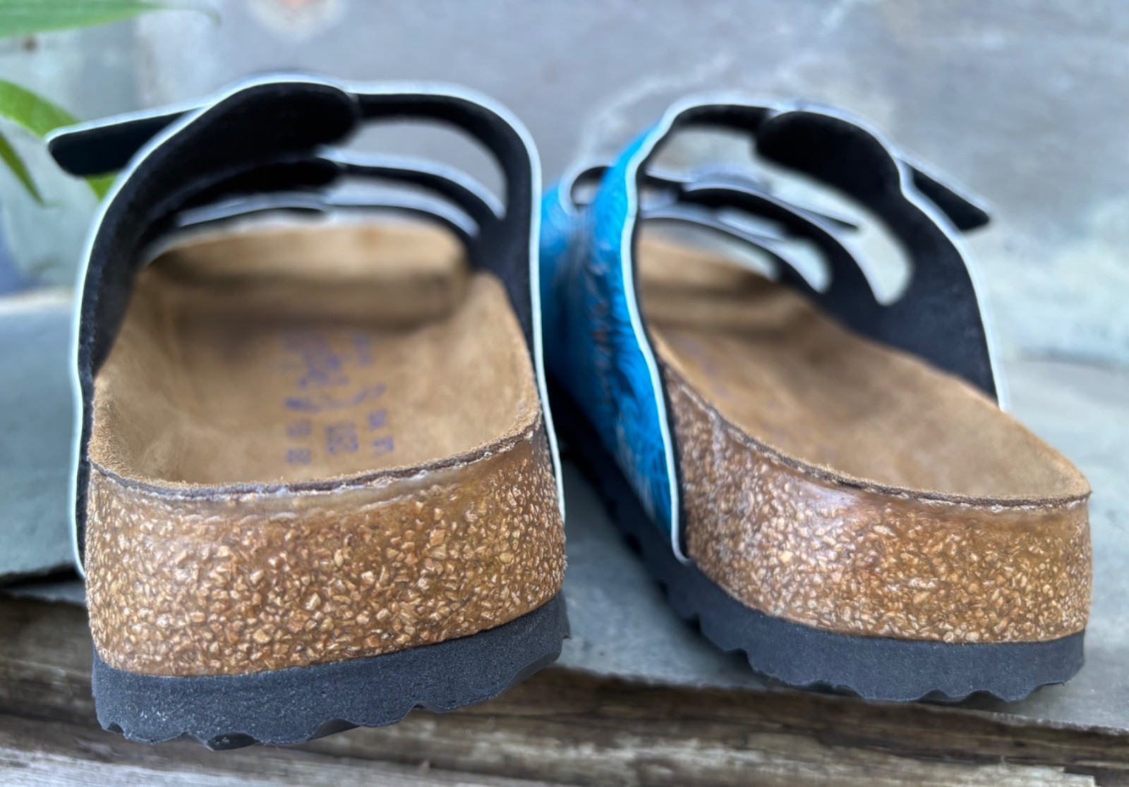 PAPILLIO x Birkenstock ‘Florida’ (39/8) Tropical Leaf Blue Birko-Flor Sandals