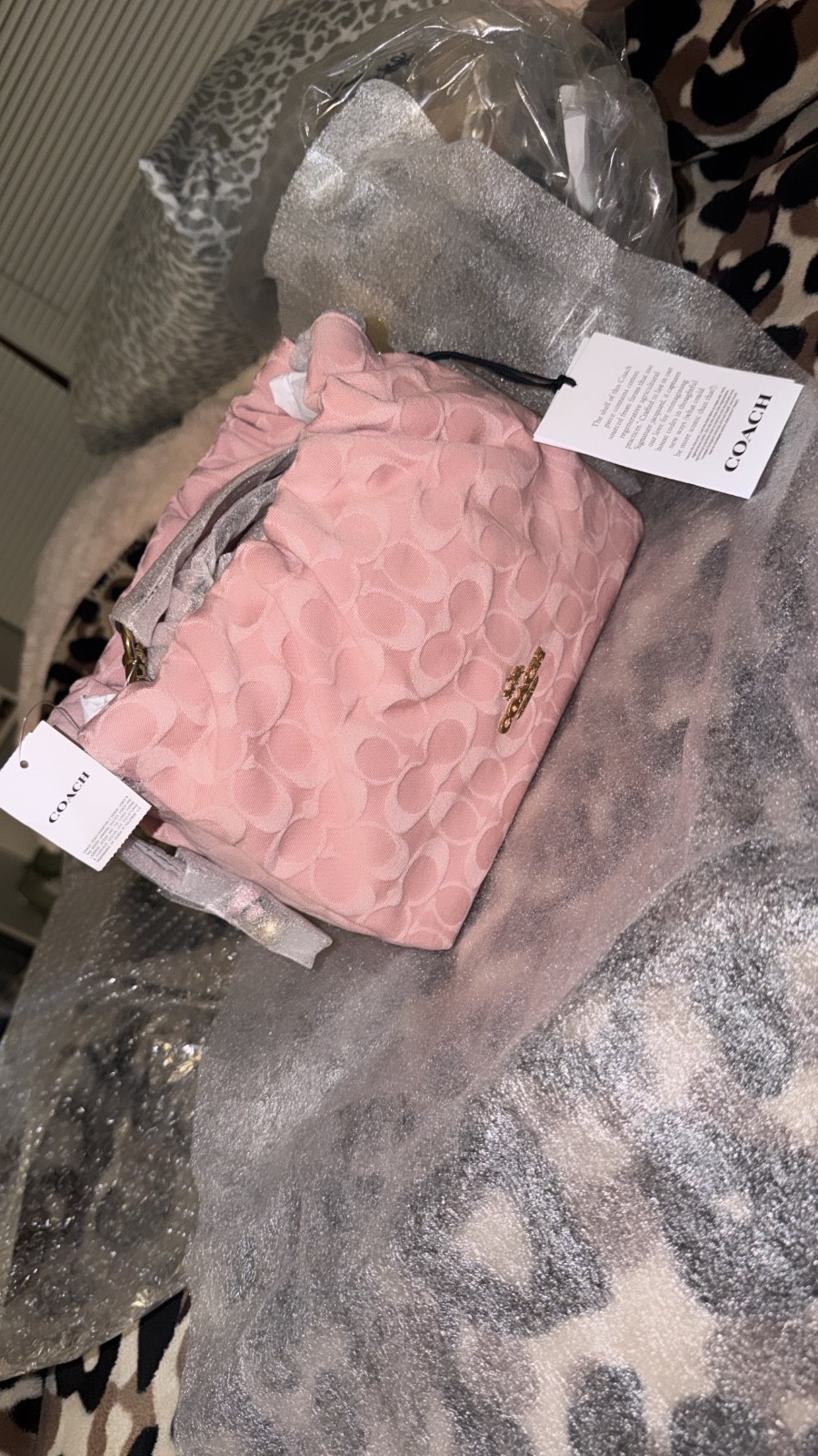 COACH Faye Drawstring Bag Signature Denim Light Pink CFD03 IMNH1 Ships in 24H