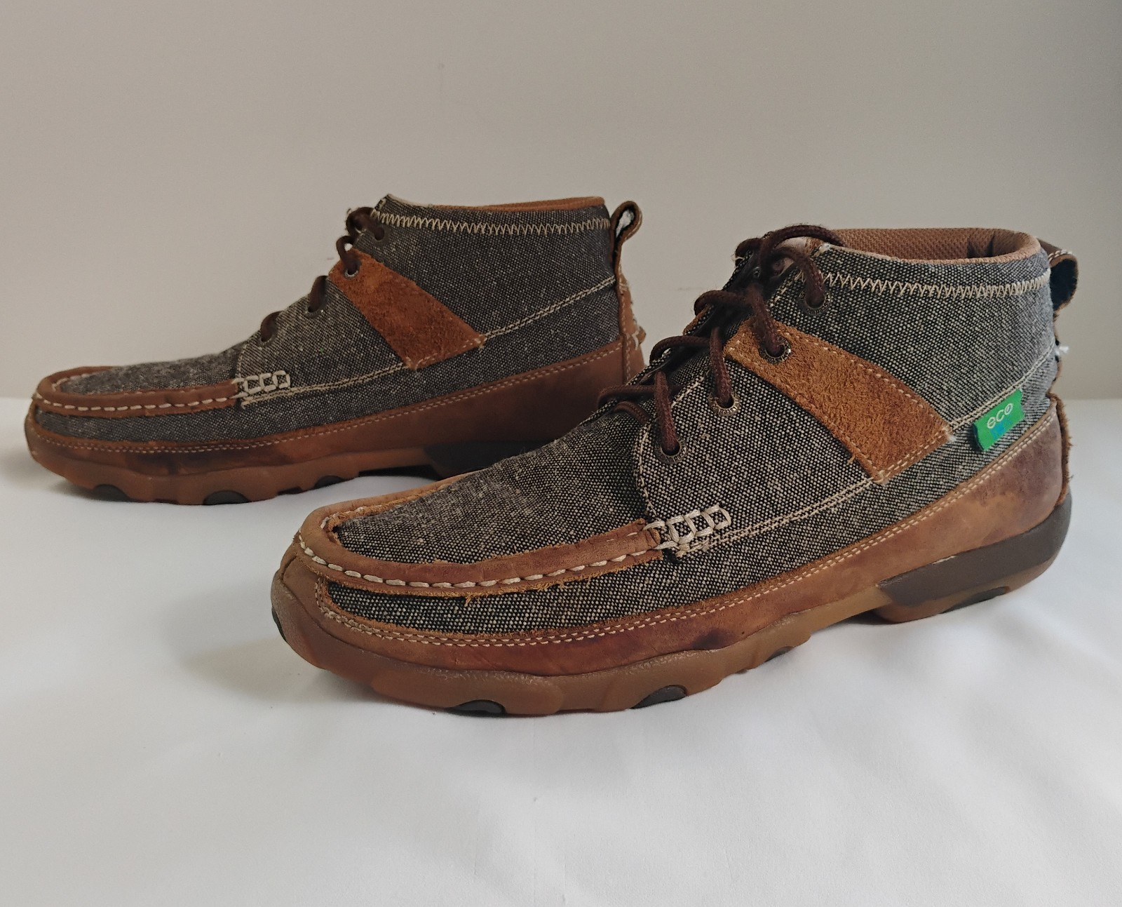 TWISTED X Men 10 M ecoTWX Chukka Driving Moc Brown Canvas Leather Shoes Comfort