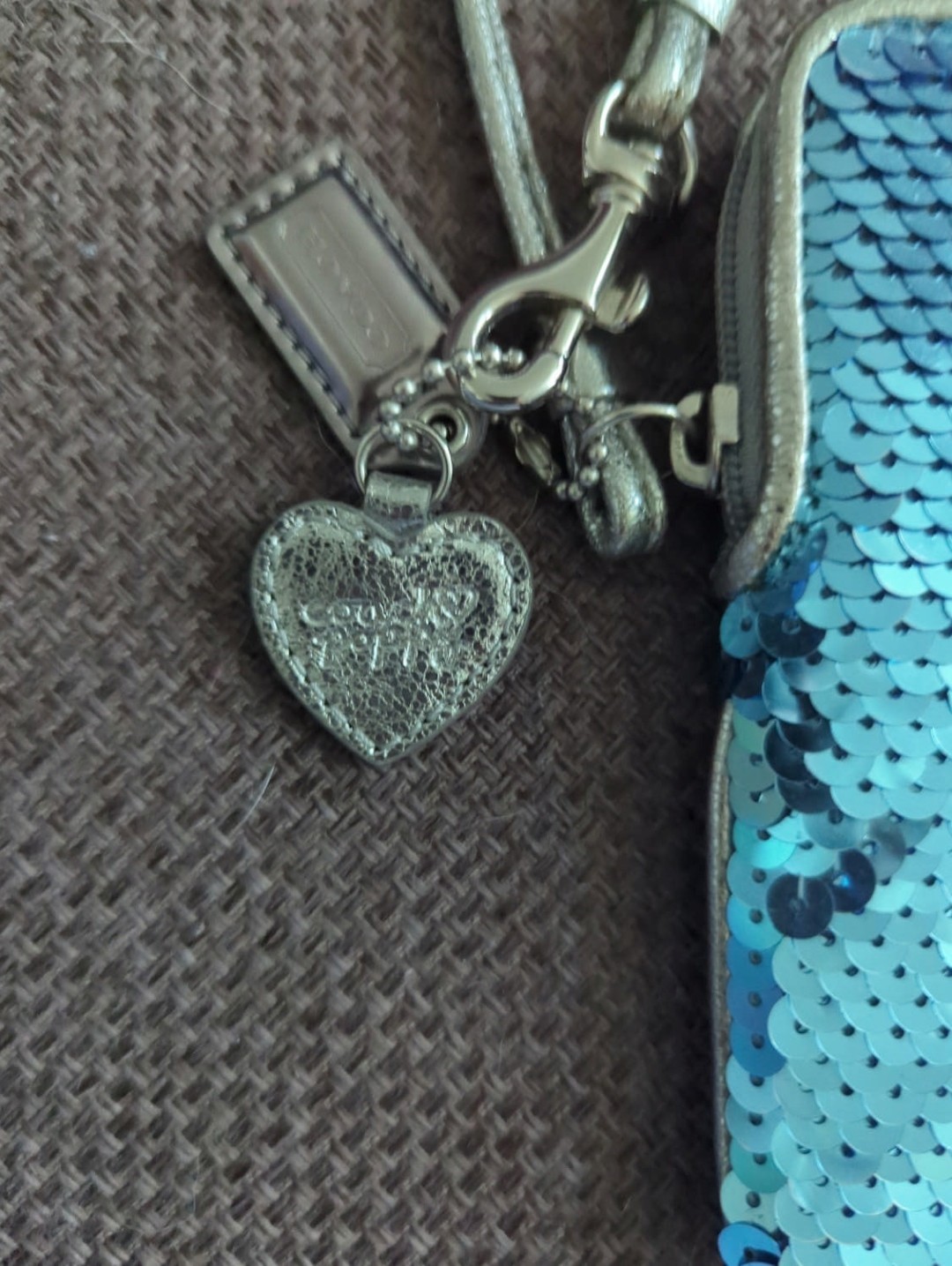 COACH Poppy Sequin Wristlet in Turquoise Blue Small
