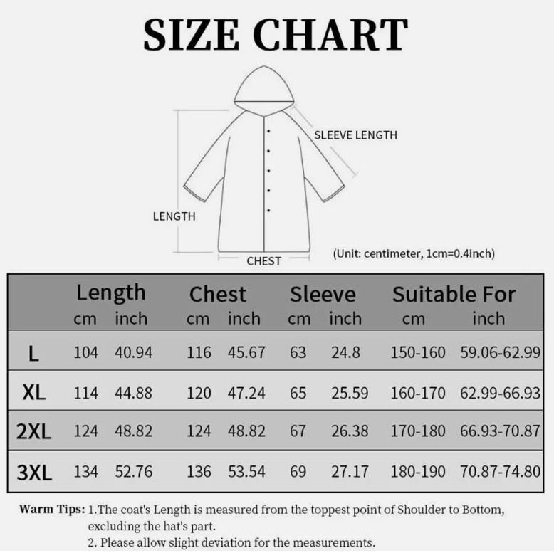 Men Waterproof Long Raincoat Black Hooded Trench Jacket Outdoor Hiking Rain Coat