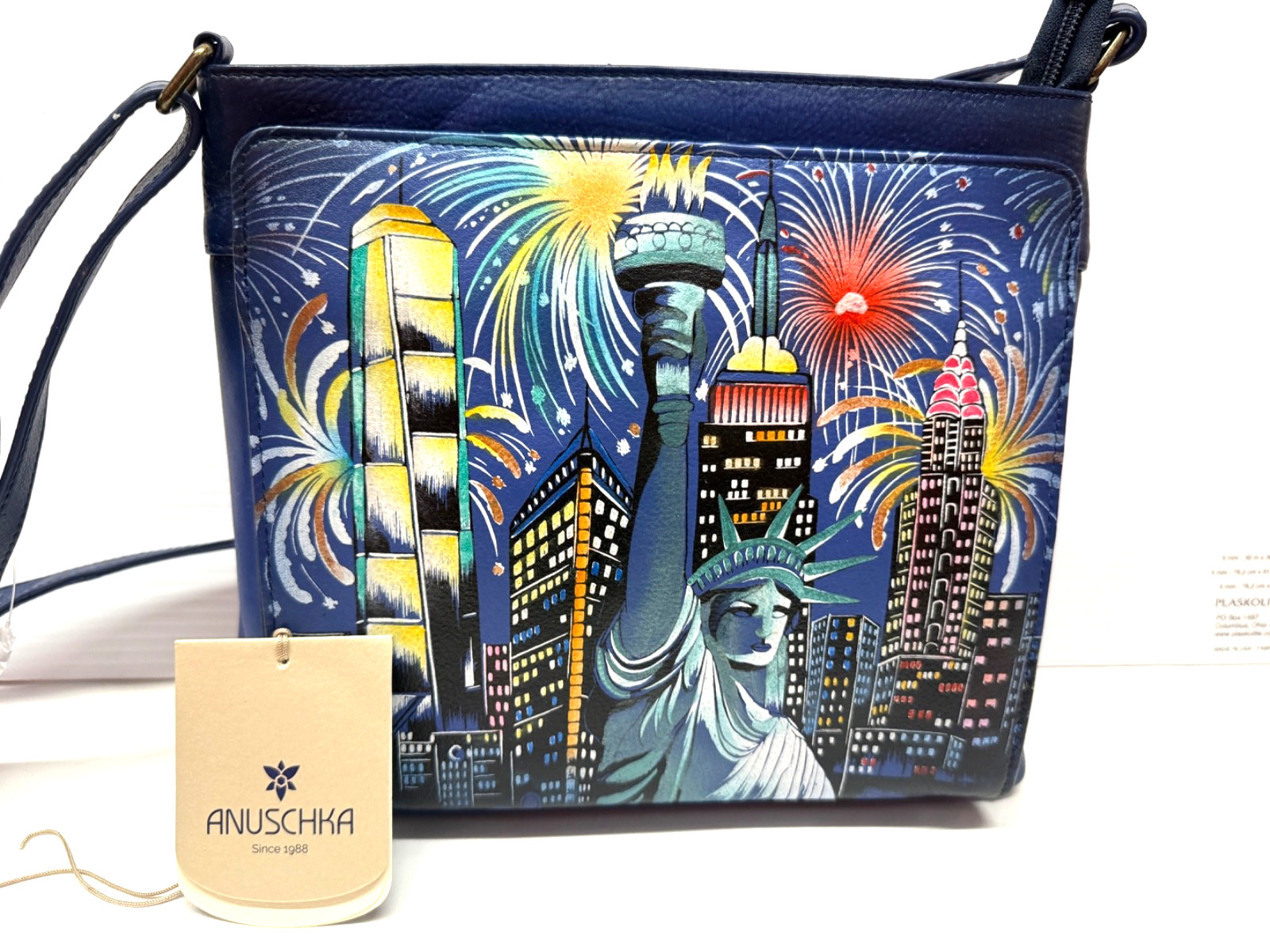 Anuschka Lady Liberty New York Leather Crossbody Organizer Blue 250th Anniv. USA