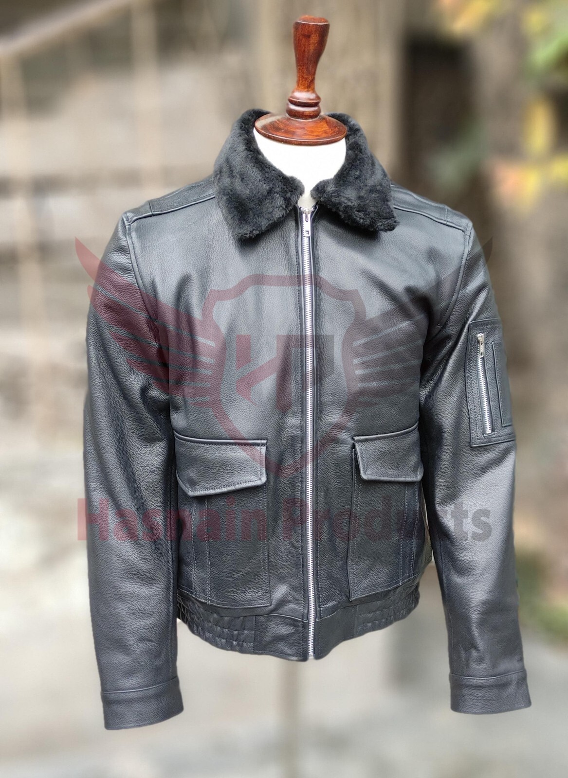 Mens Genuine Cow natural milled leather flight classic style leather jacket