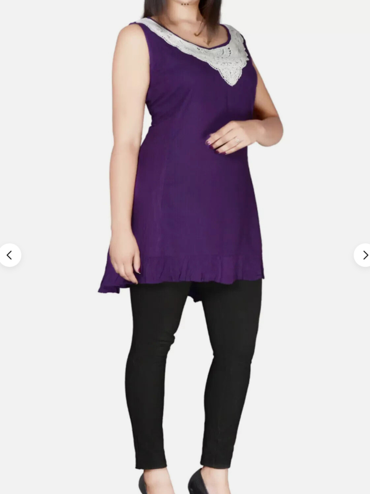 EAON Plus Purple Long TUNIC TOP Crochet Plus Size 18 20 22 24 26 28 30 32 34 36