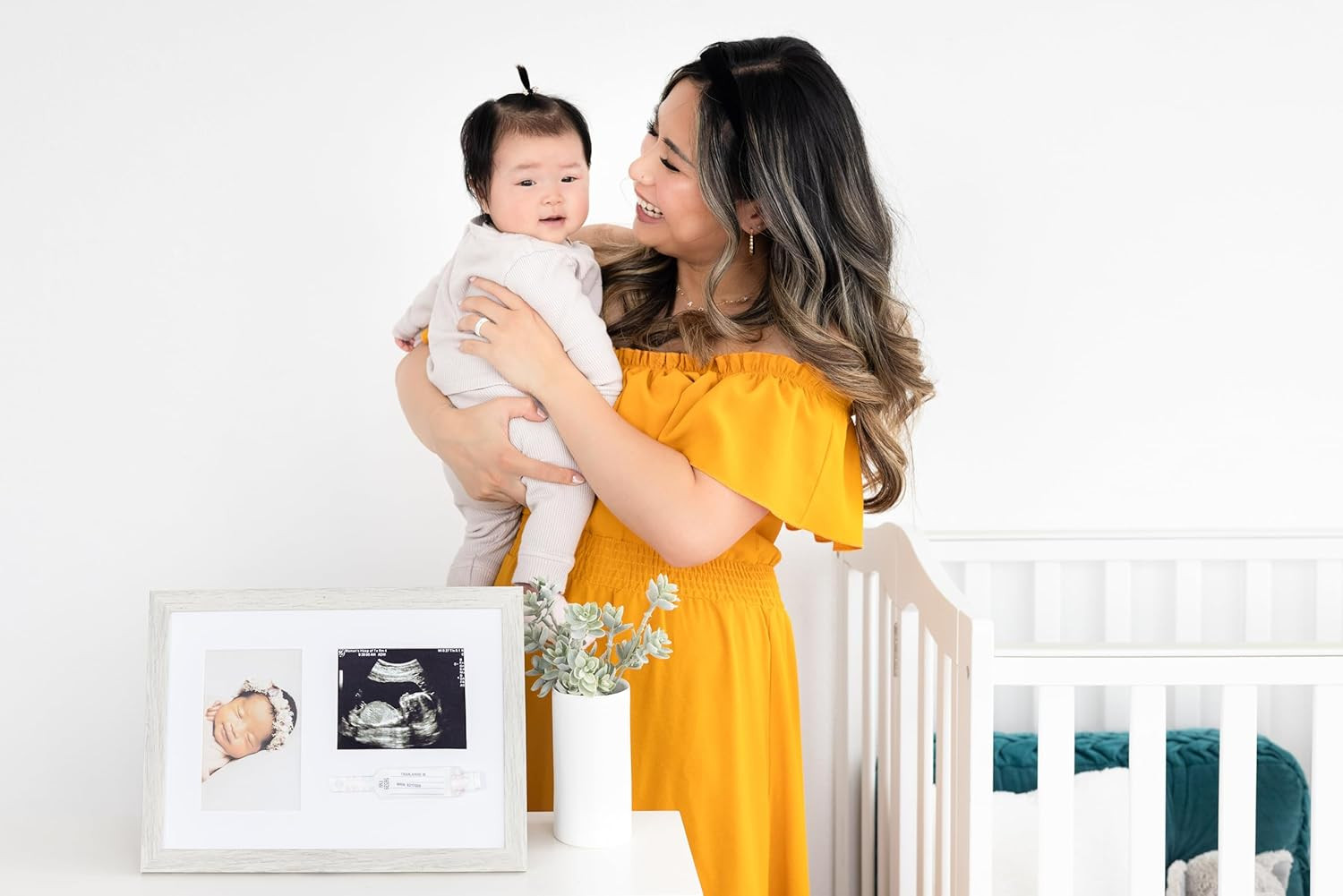 Rustic Baby Keepsake Frame with Sonogram, Photo and Hospital ID Bracelet Display