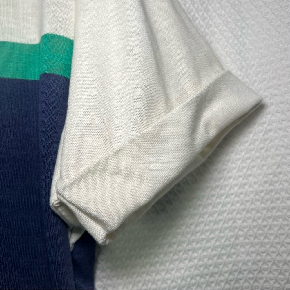 Nautical Navy and White Striped Colorblock Short Sleeve Women Tee Size Large