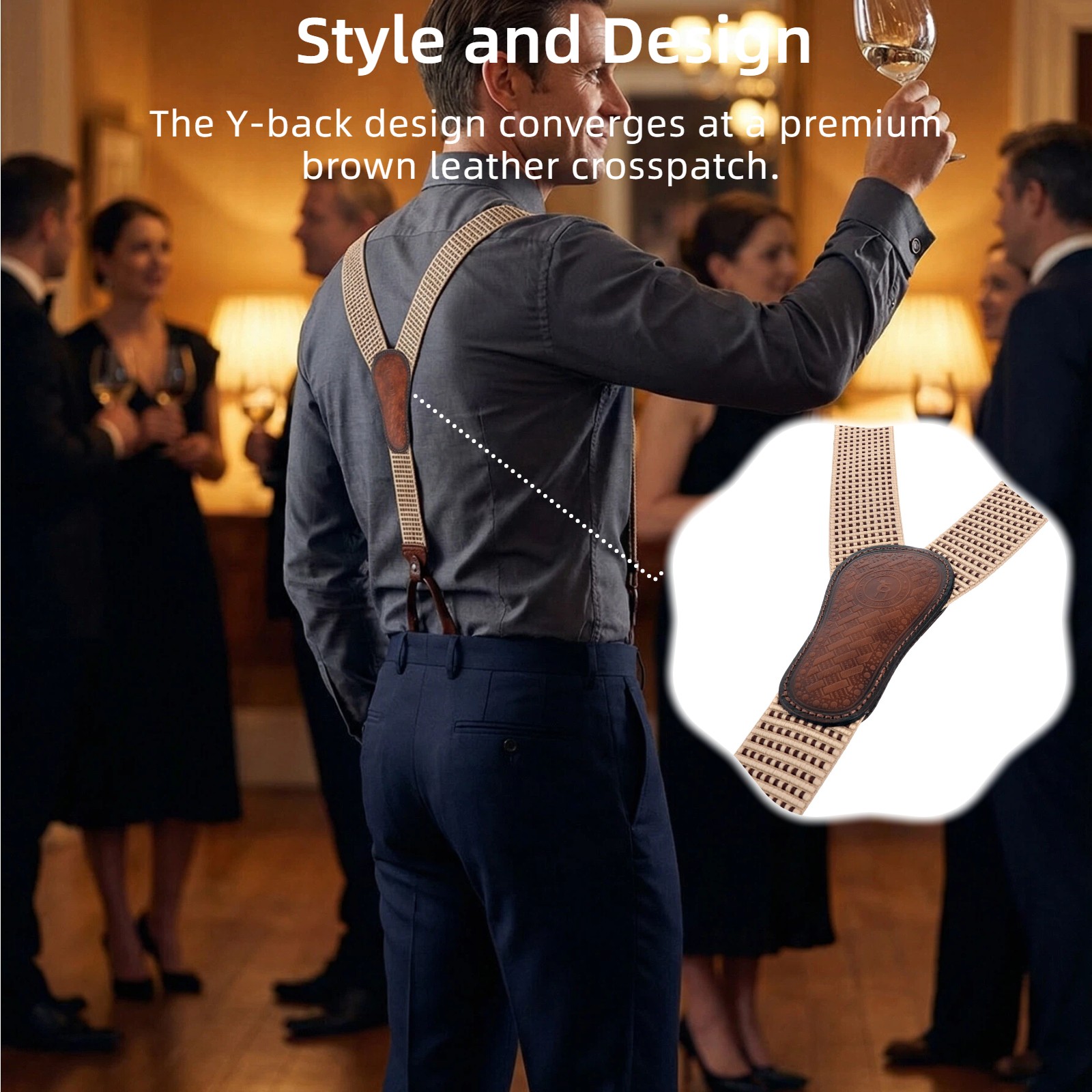 Tourbon Men Suspenders Y Back Button Clip/Hook Attach Pants Braces Adjust Strap