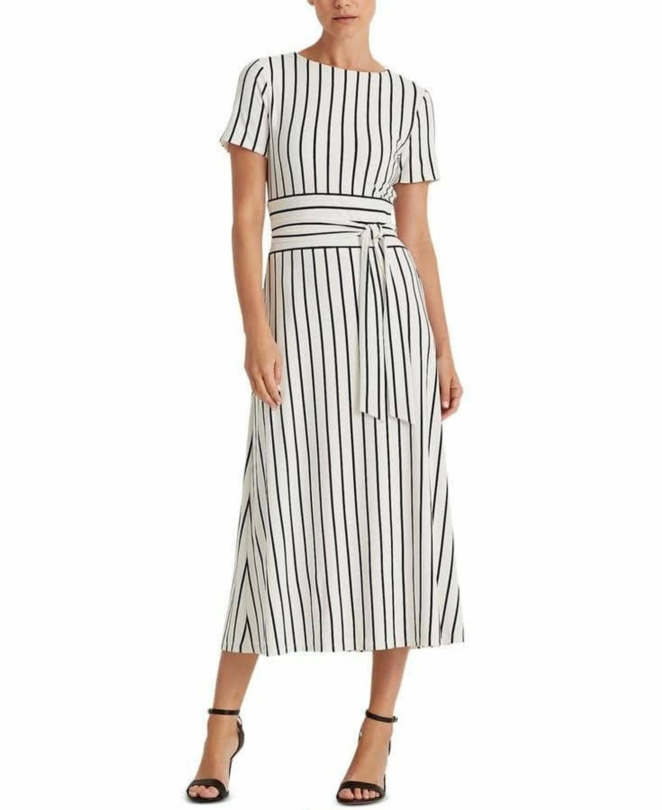 Ralph Lauren Striped Jersey Dress Navy Midi NWT $125 MSRP Nautical Old Money