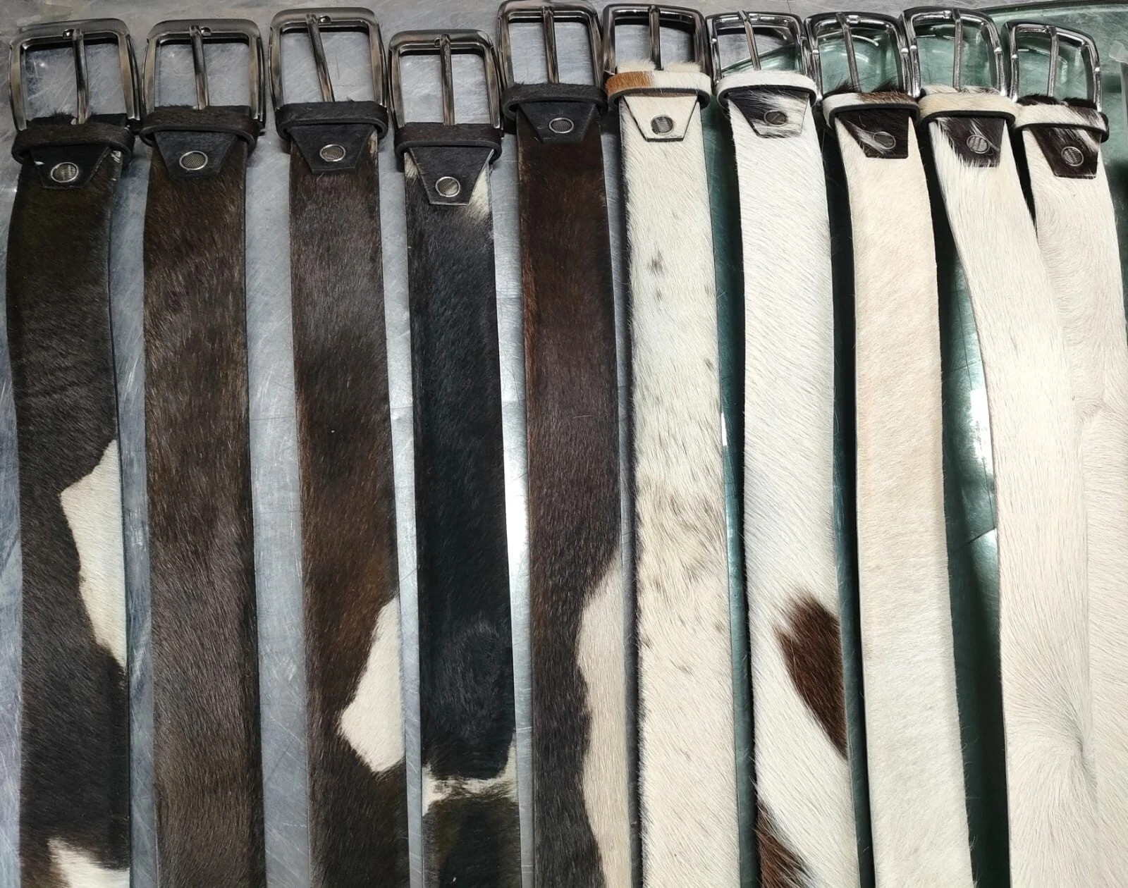 Real Cowhide Hair-On Genuine Leather Belt Unisex with Metal Buckle Cowboy Style