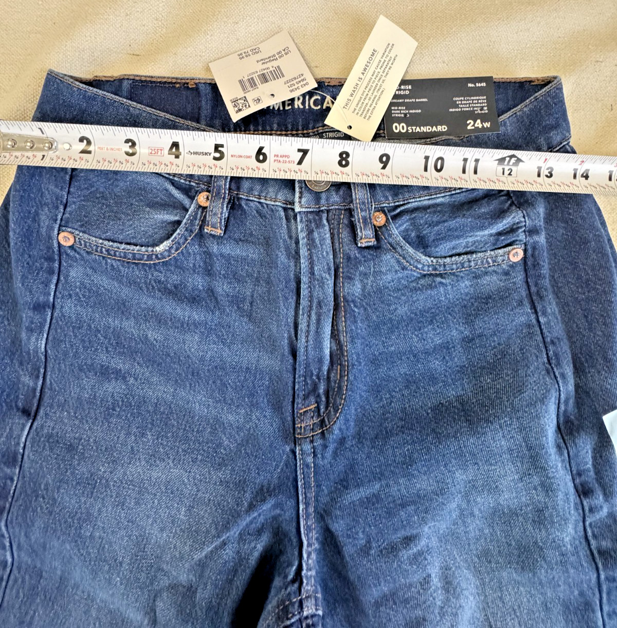 American Eagle Womens Dreamy Drape Barrel Mid Rise Blue Strigid Jeans NWT