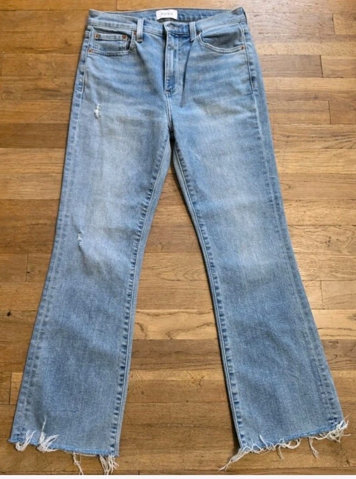 Pistola Women’s Ankle Jeans Blue Light Wash Denim Distressed Frayed Hem