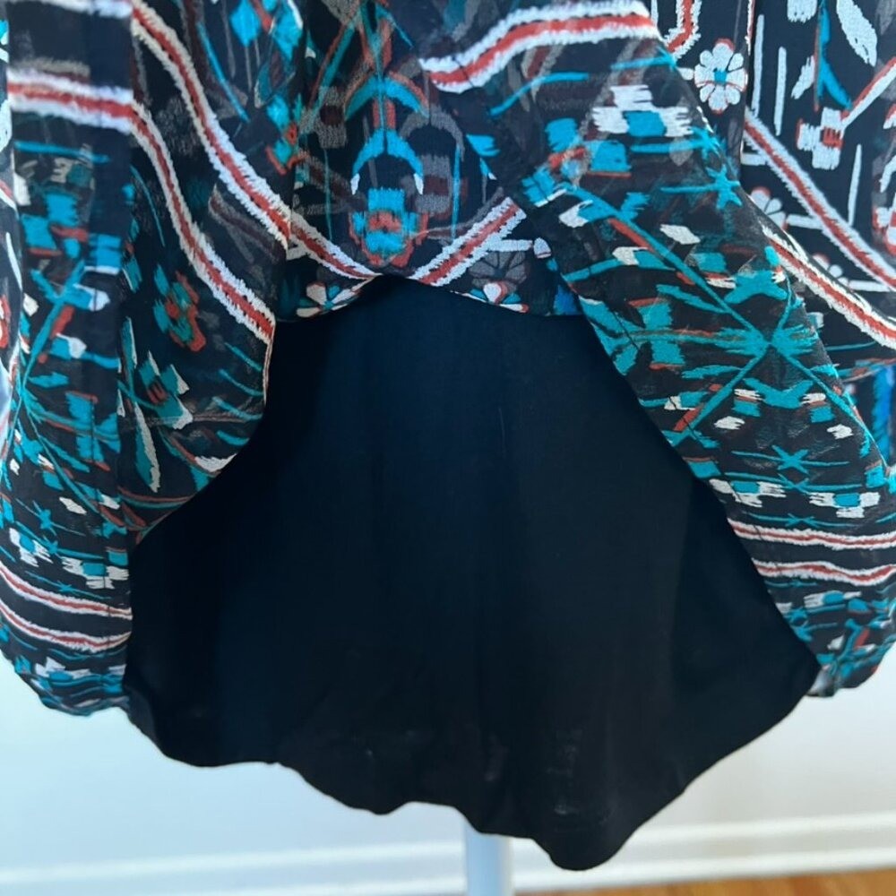 Boho Chic Silk Racerback Halter Blouse M Top Geometric Ikat Print Southwestern