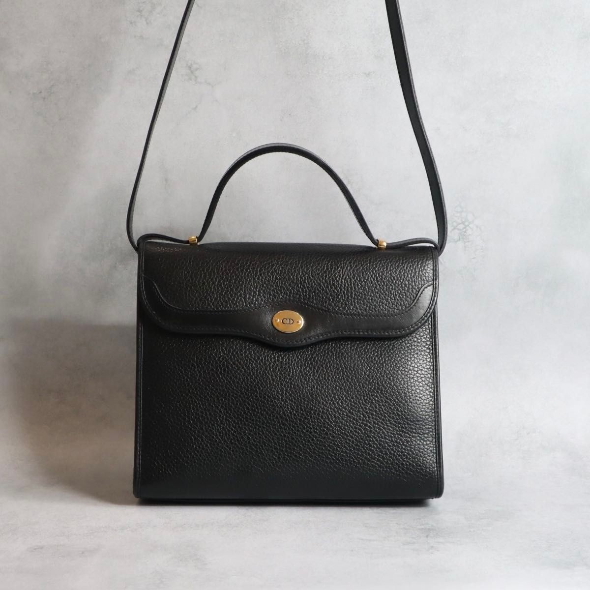 Christian Dior Vintage Flap Shoulder Bag Black Grain Leather