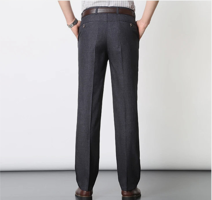 Men’s Elastic Waist Straight Leg Pant Casual Formal Trousers for Middle-Aged Men