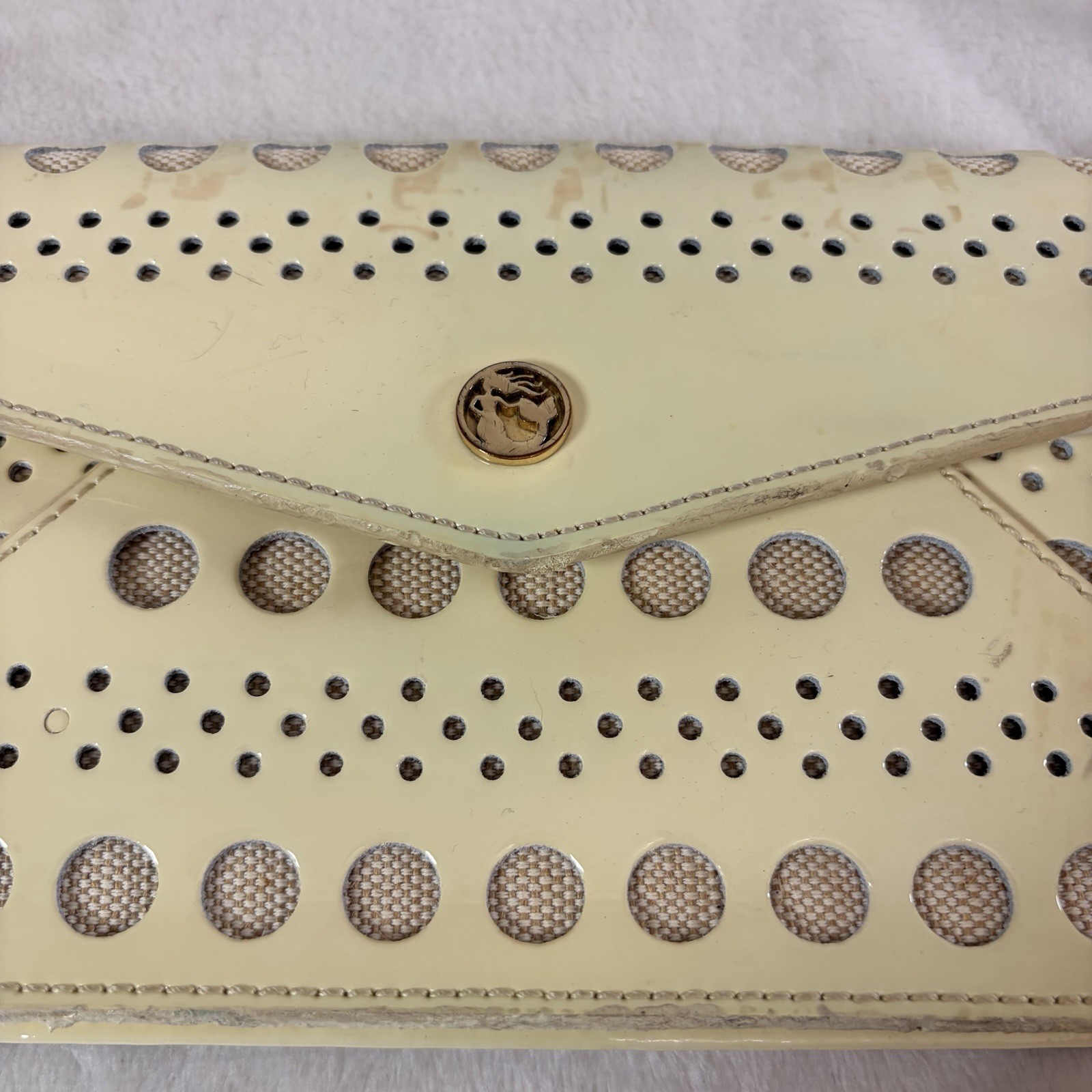 Spartina 449 Large Genuine Patent Leather Cream Clutch No Strap Normal Aging