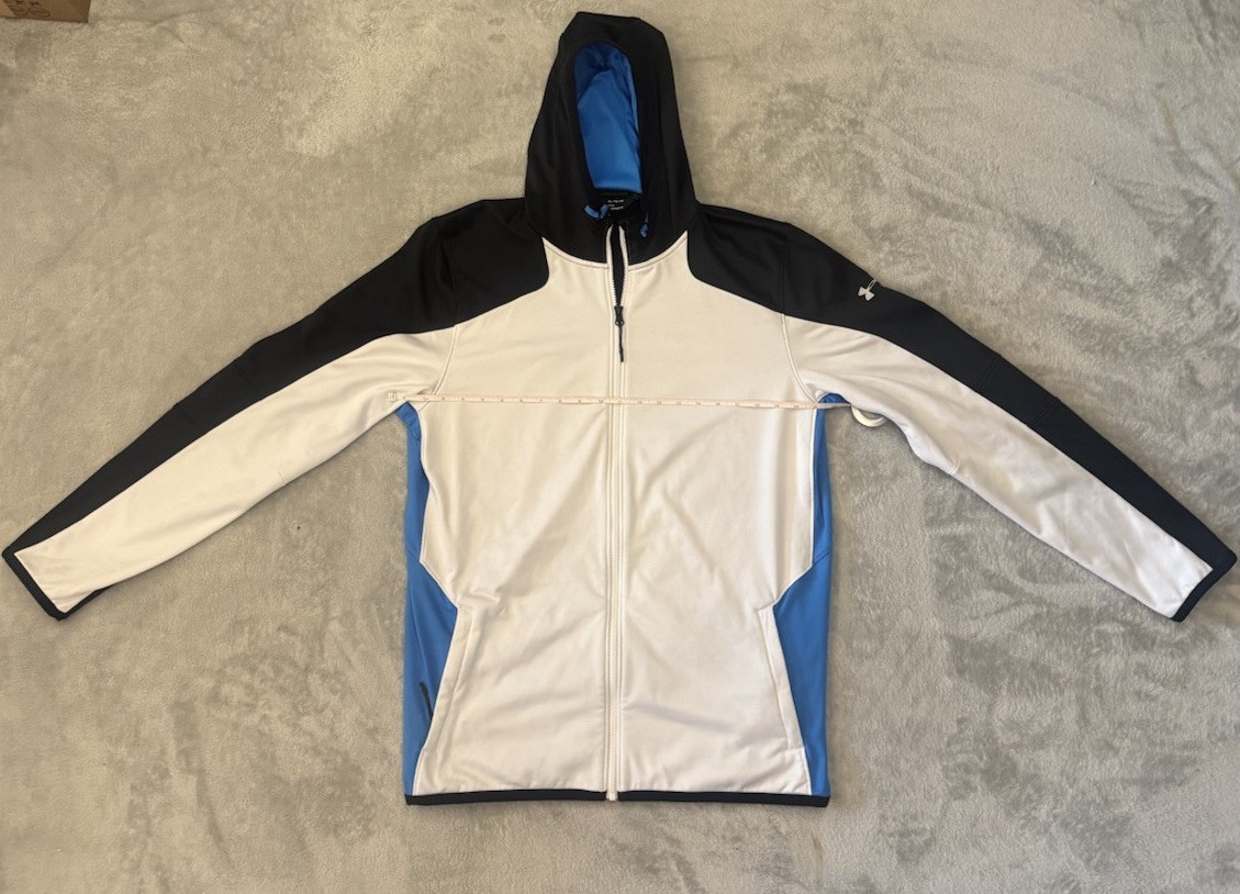 Under Armour ColdGear Reactor Mens XL Full Zip Hooded Jacket White Black Blue