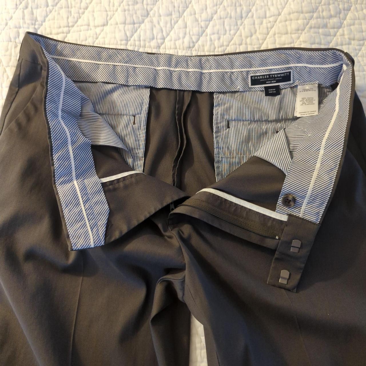 Charles Tyrwhitt Men’s Smart Texture Dress Pants – Olive Green 36×32 Slim Fit