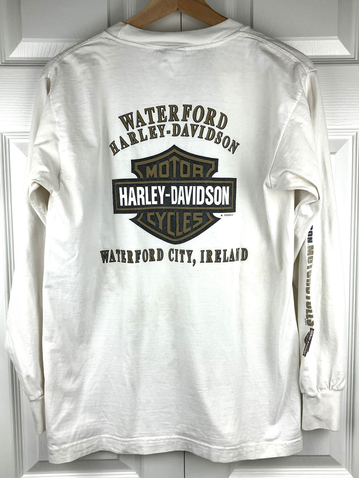 HARLEY-DAVIDSON Men’s M Waterford City Ireland Long Sleeve Tee White STAINED
