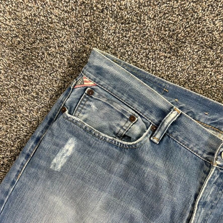 Denim & Supply Ralph Lauren Blue Denim Jeans Mens 36×34 Straight Fit Distressed