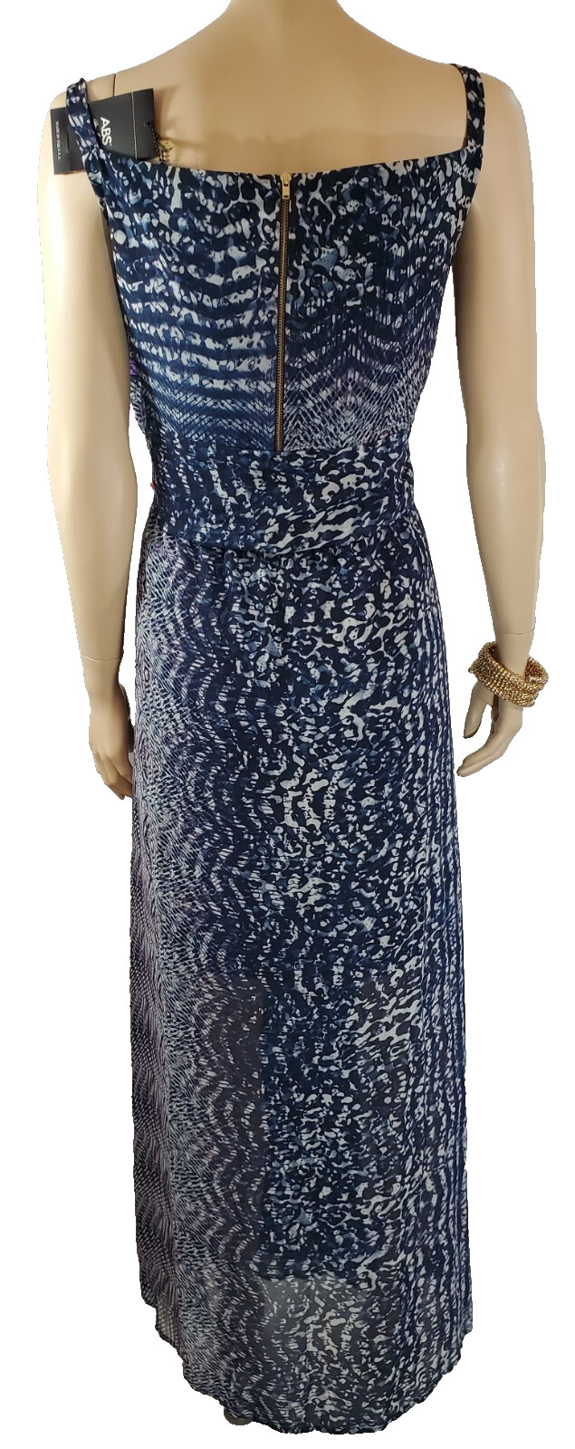 ABS Allen Schwartz Chic Resort Maxi Dress 16 Blue Geometric Sheer Overlay $328