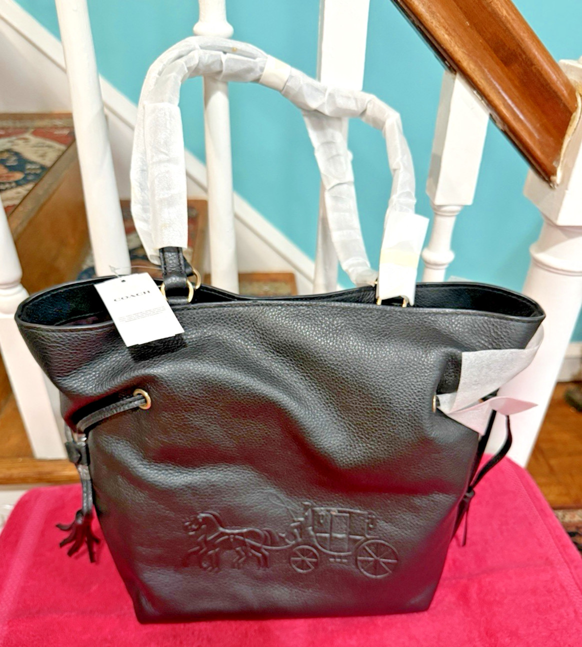 Coach Andy Tote Horse and Carriage Shoulder Bag Chalk Pebbled Leather CA165