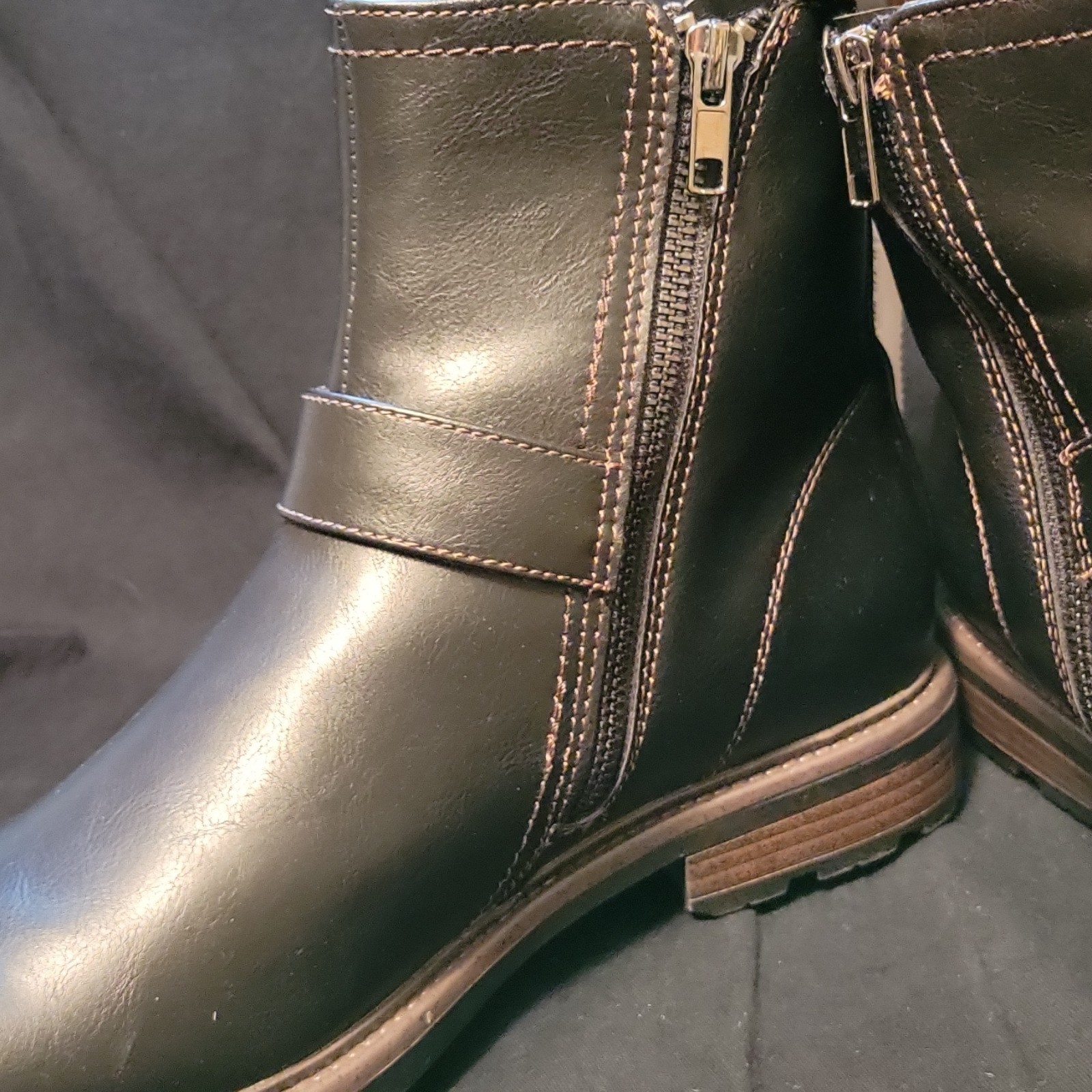 Men’s Black Ankle Harness Boots Buckle Strap Side Zip Synthetic US 9 EU 42