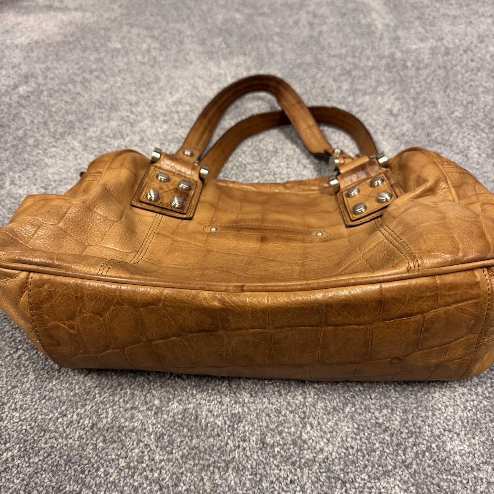 B. Makowsky Brown Leather Zip Top Satchel Handbag PocketBook Women’s Ladies