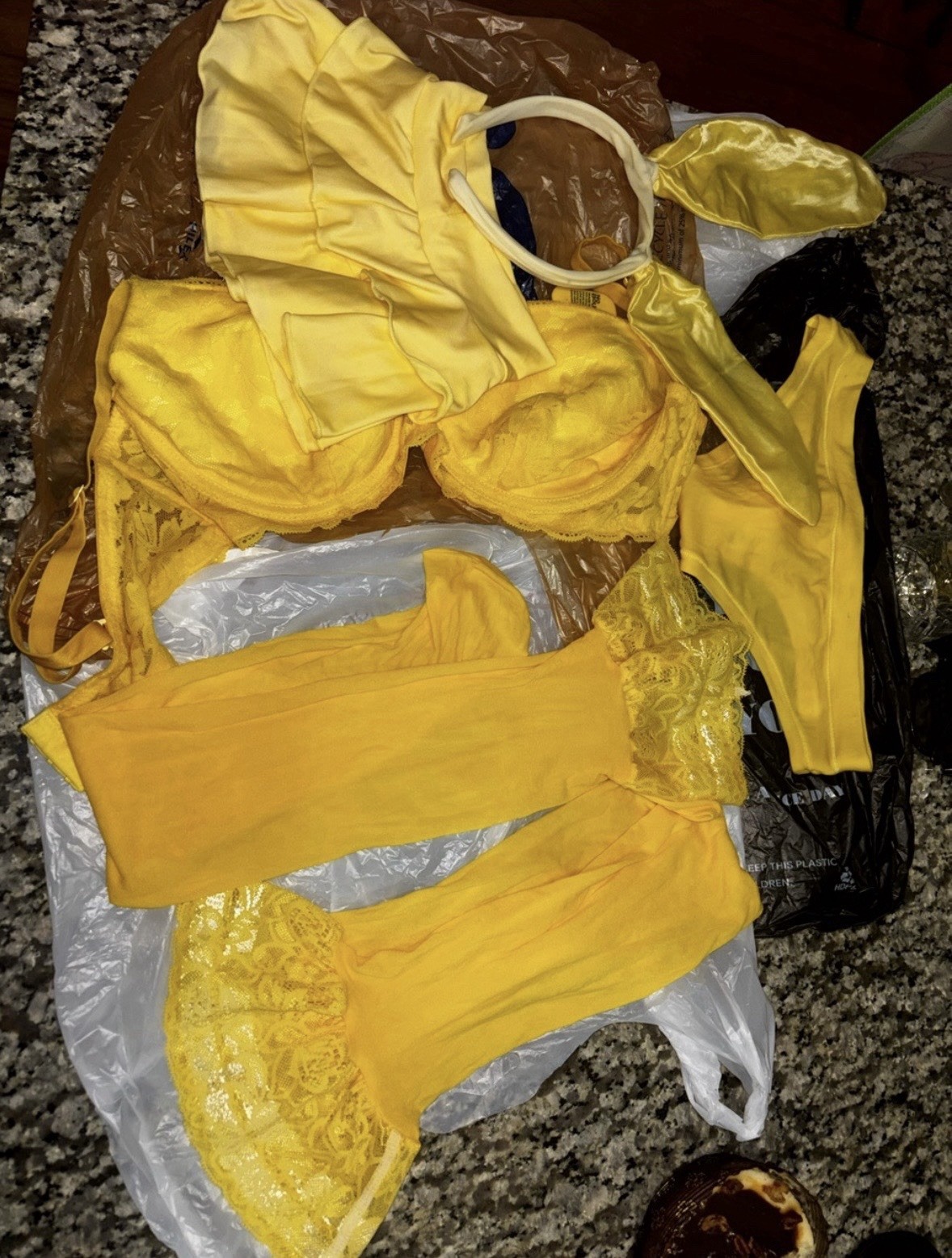 HOUSE BUNNY/ TRASHY LINGERIE Custom Inspired Yellow & Pink Lace Lingerie Set
