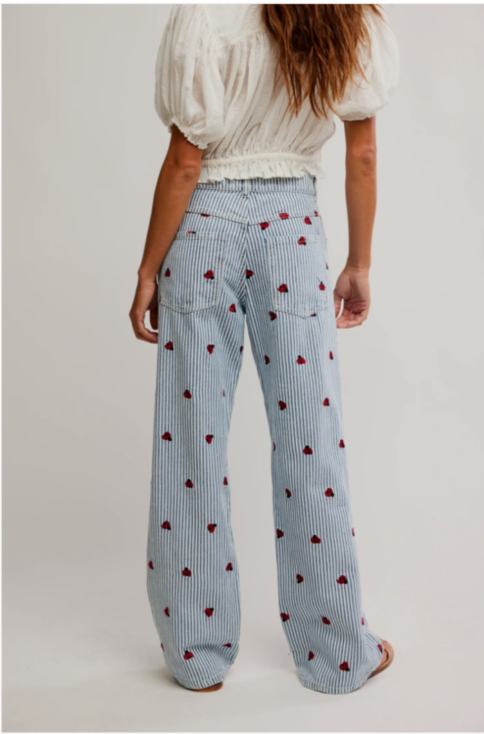 WE THE FREE Bugged Out Straight-Leg High Rise Railroad Stripe Denim Jeans 31