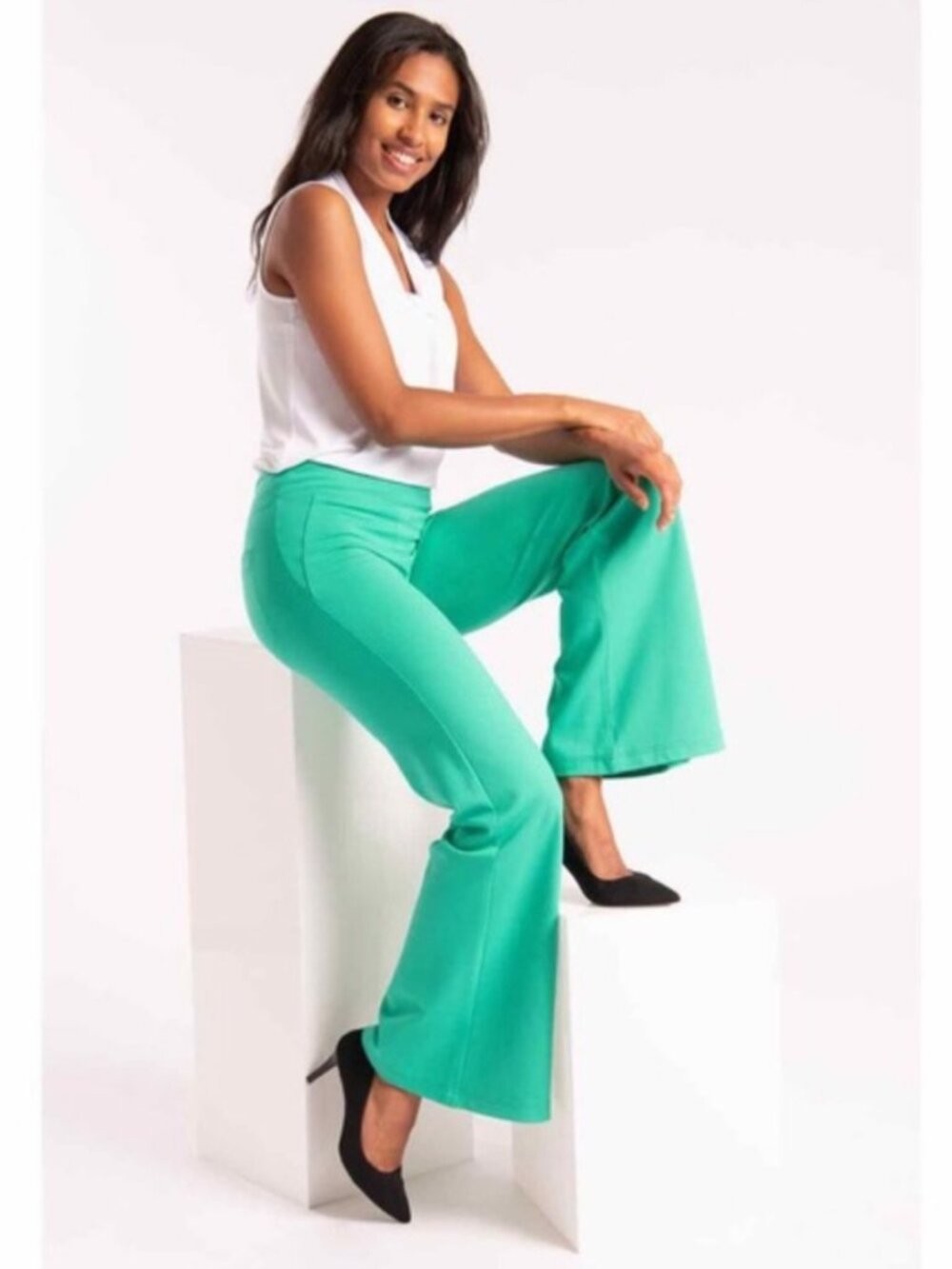 New Betabrand Spearmint Wide Leg Pocketed Dress Pant Yoga Pants Large Petite