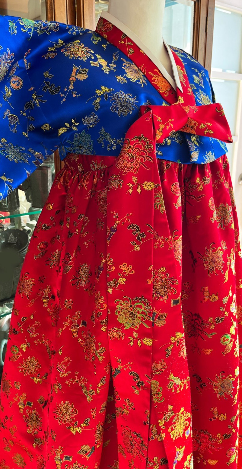 Unique 40-Year Vintage Korean Traditional Clothes Silk Durumagi Hanbok Full Set