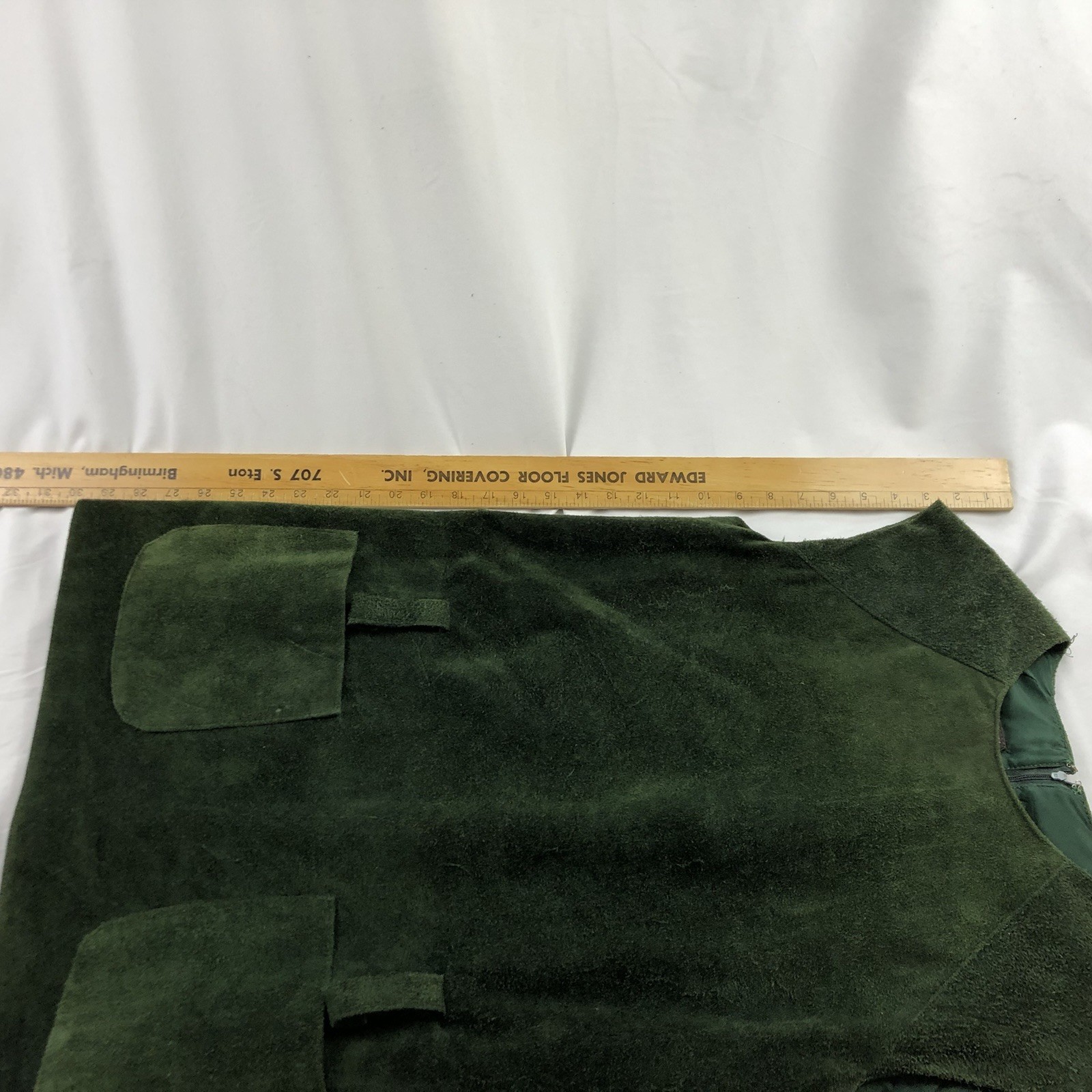 Anne Klein Vintage Green Suede Leather Mod Shift Dress Size 12 60s 70s Pockets