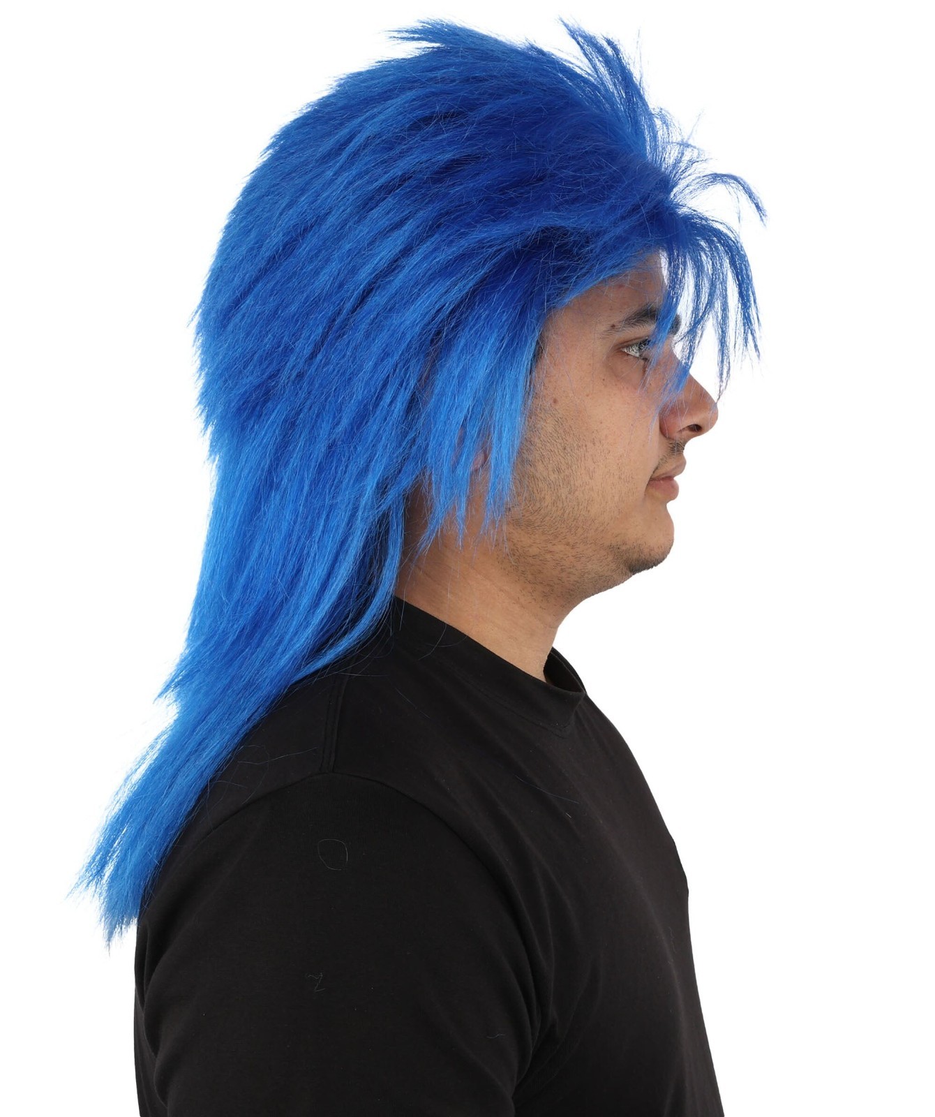 Two Tone Spirit Wig, Blue & White Messy Mullet Flame-retardant Synthetic Fiber