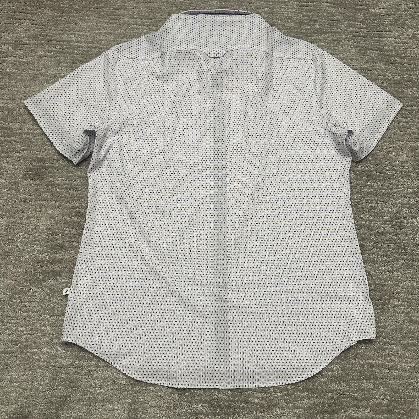 7Diamonds Ephraim Shirt Mens Large Blue Geometric Short Sleeve Stretch Button Up
