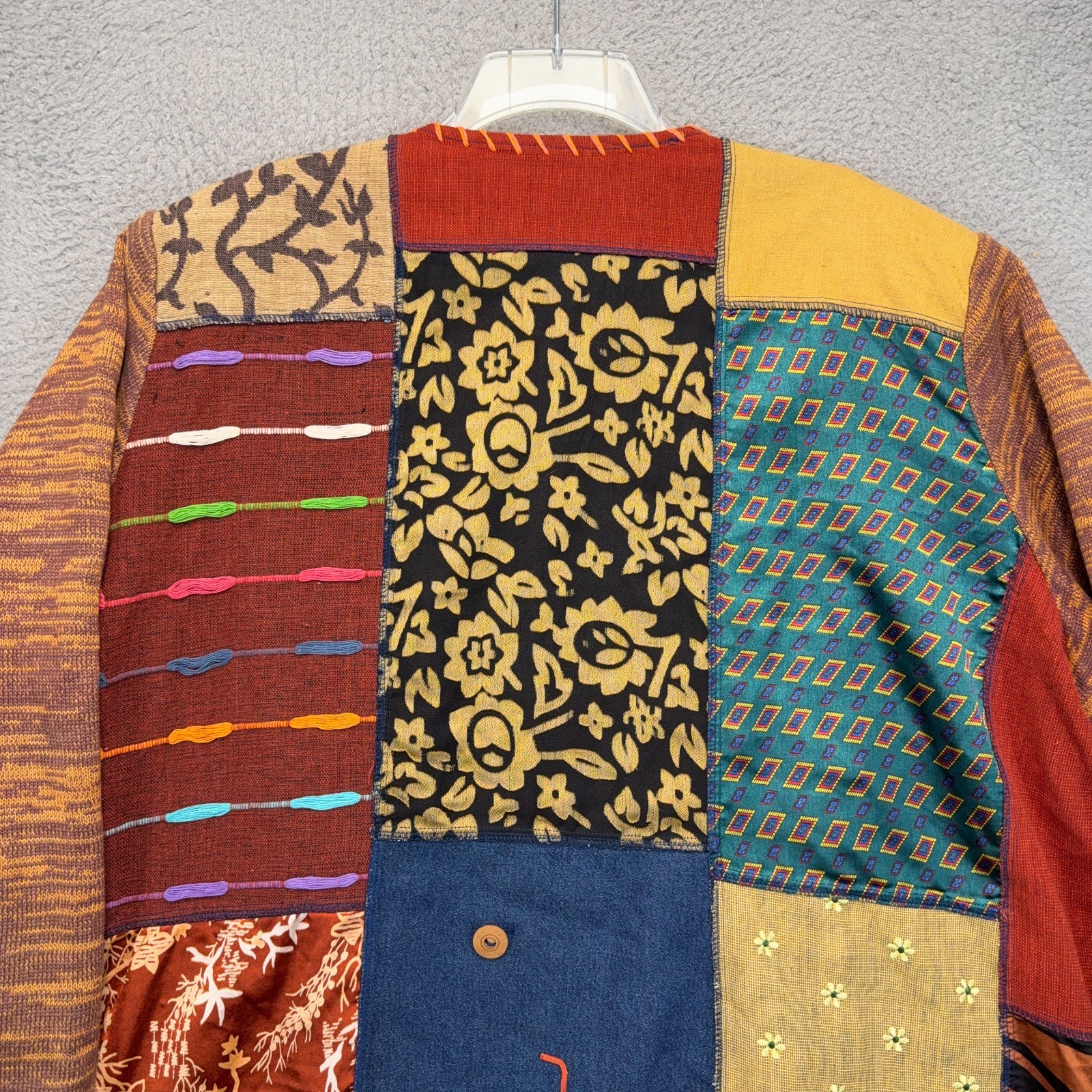 Sharon Anthony Crystal Jacket Womens 1X Colorful Patchwork BOHO Hipster Retro