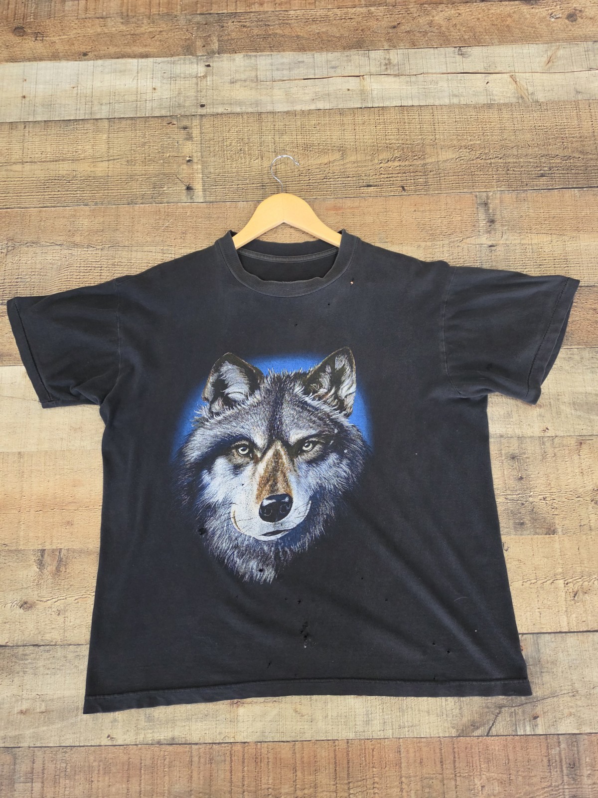Vtg 90s Wolf Nature Outdoor Single Stitch T Shirt Sz L Made In USA Distressed