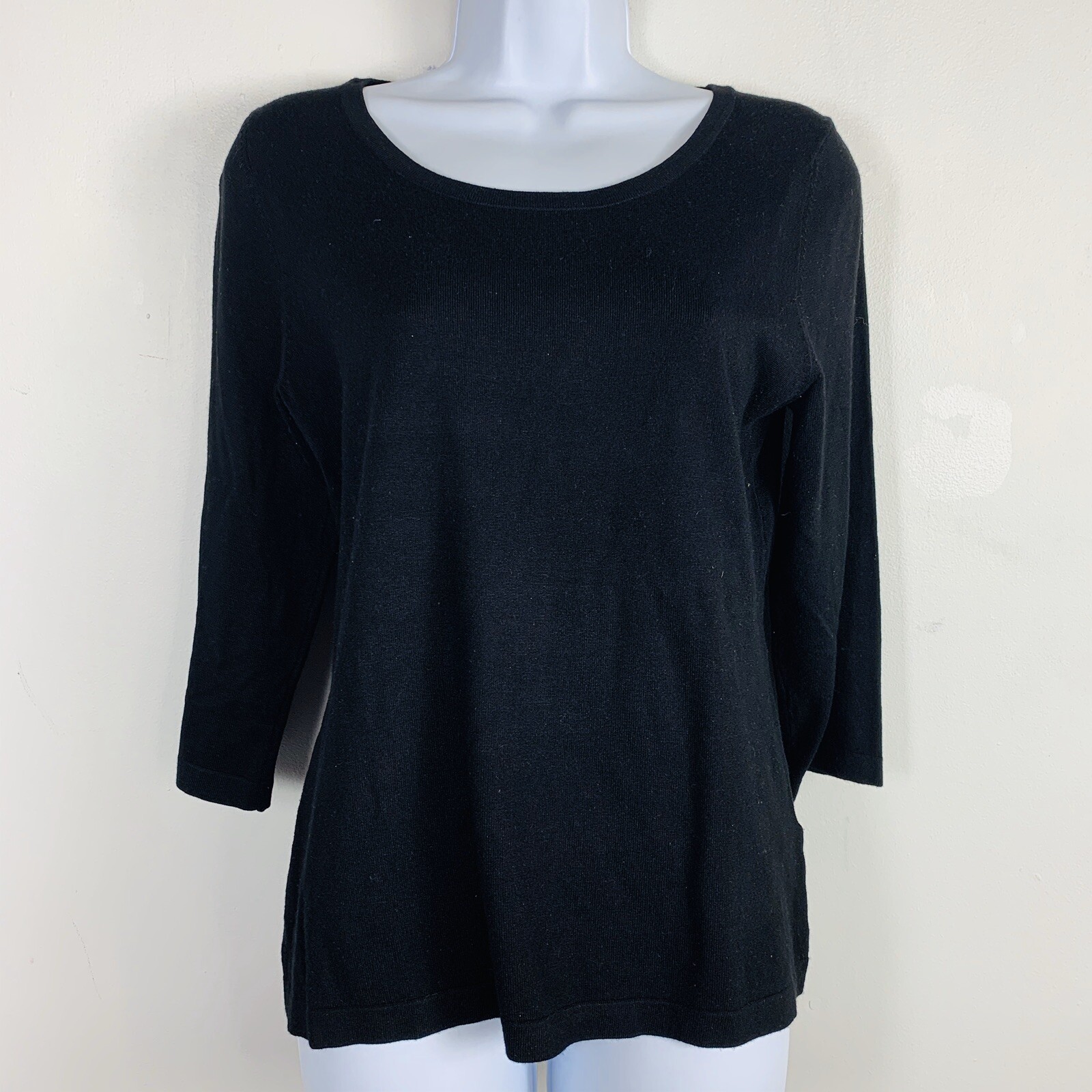 Spense Knits Sweater sz M Black Tight Knit Quiet Luxury Minimalist Modern Casual