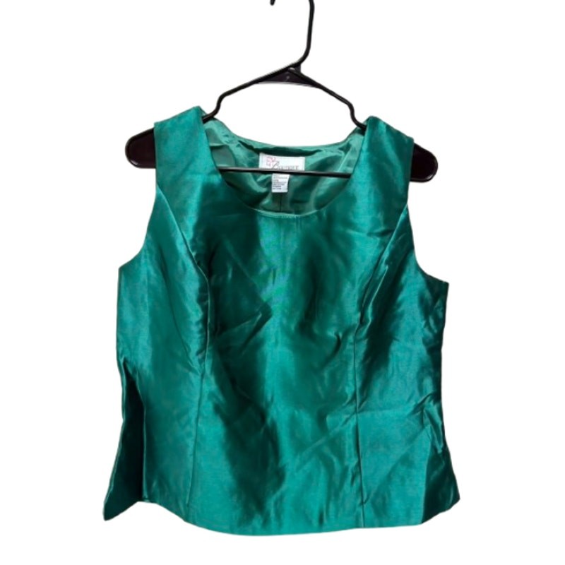 NWT EY Boutique Emerald Green 3-Pc Skirt Suit Set Floral Bell Sleeve Size 14