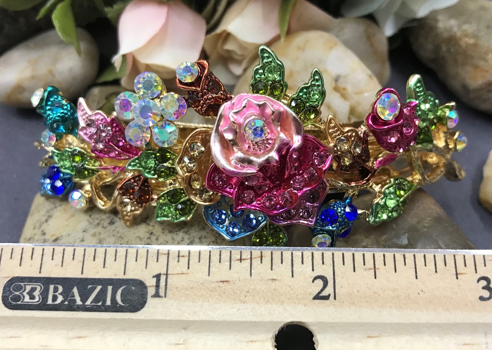 New Gold Tone Flower Rhinestone multi color Hair Clip Barrette ha2#2