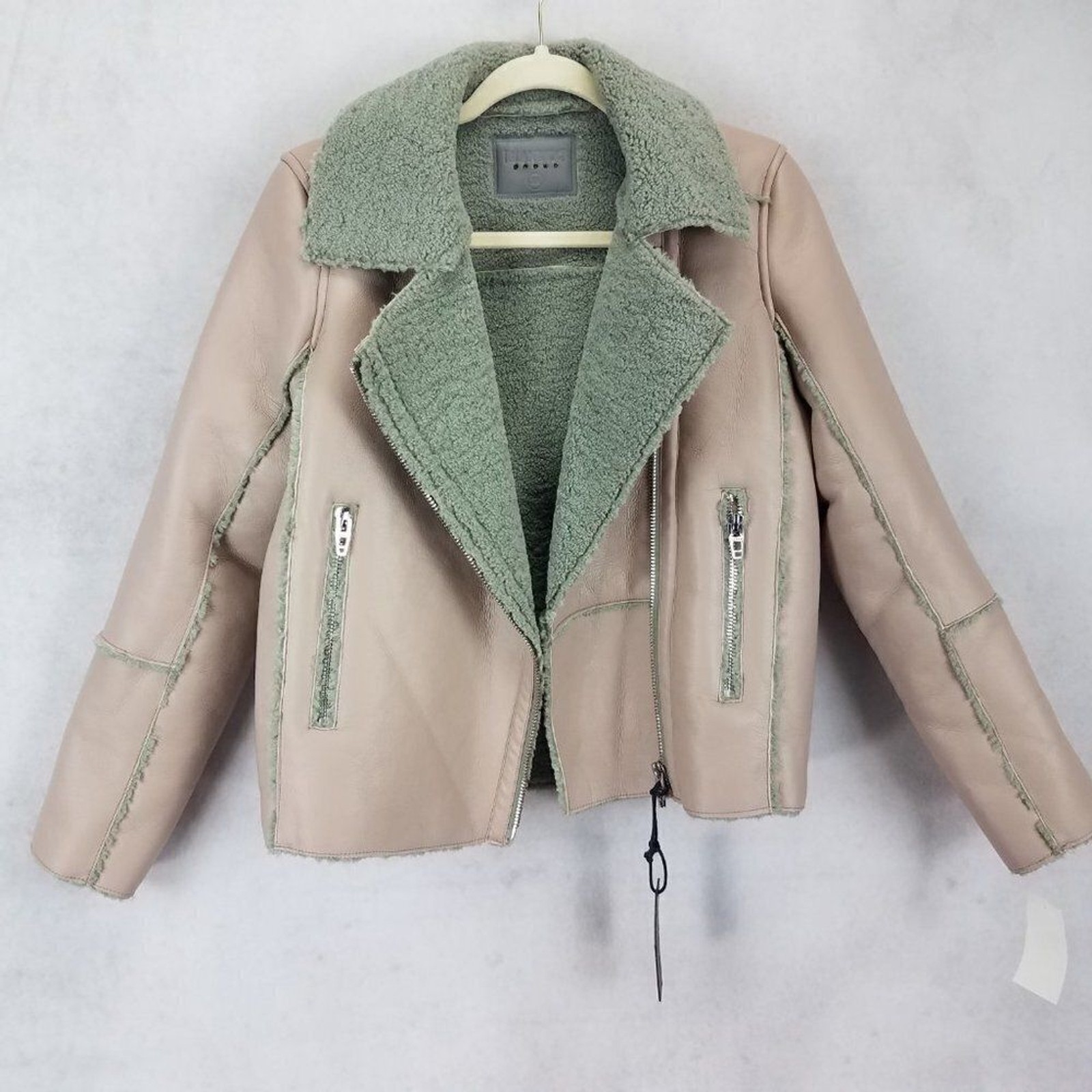 NWT Blank NYC XS Moto Jacket Faux Leather Shearling in Herbal Refreshment