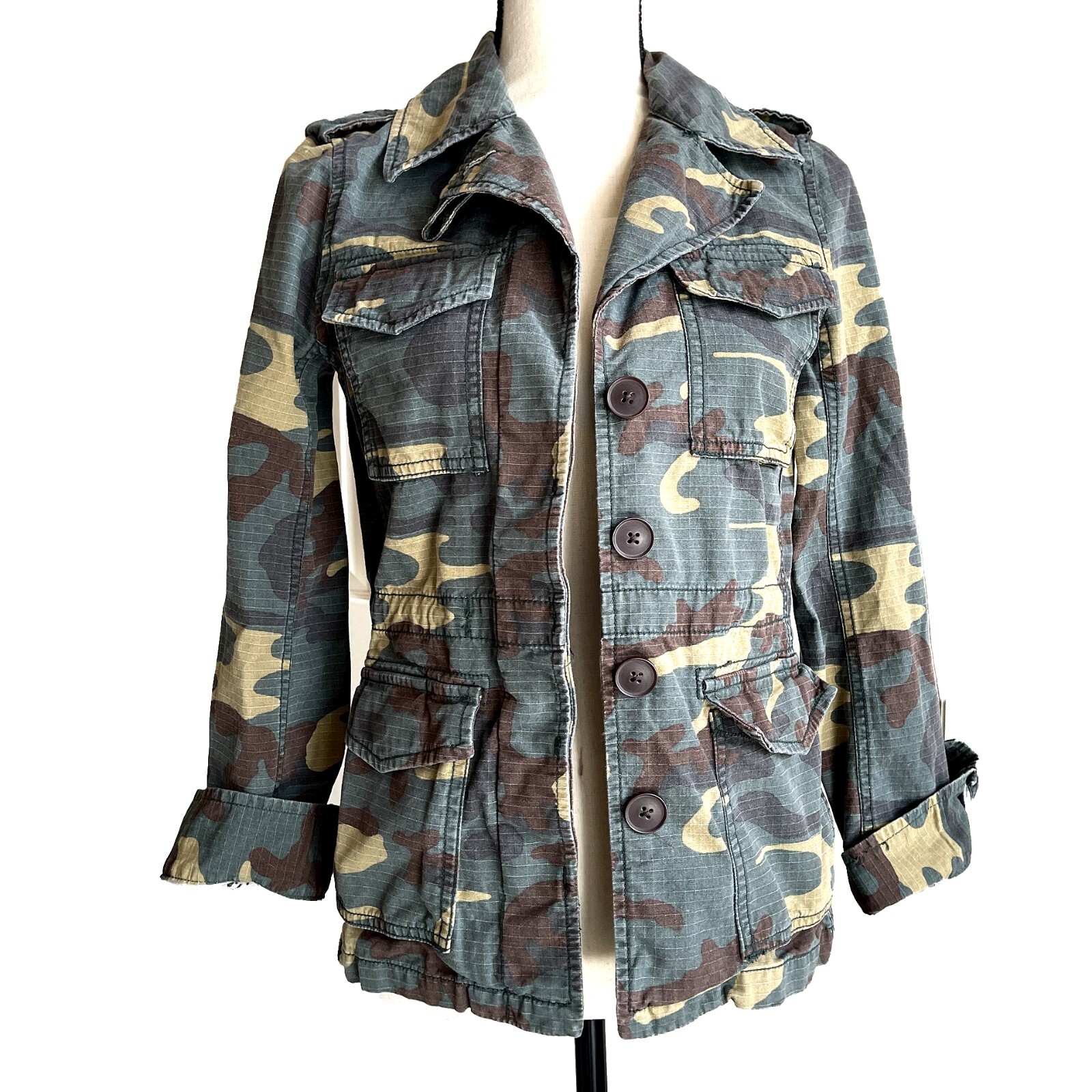 MADEWELL Camo Military Cargo Utility Jacket Green Khaki Size XS Cotton