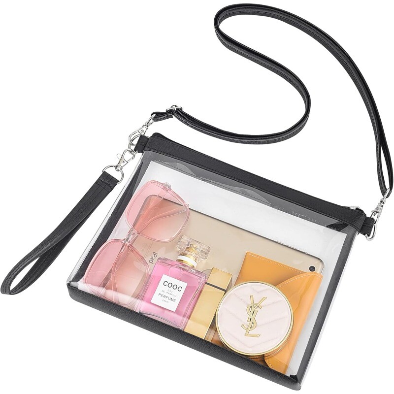 Clear PVC Tote Bag Crossbody Handbag For Stadium Safe Transparent Purse