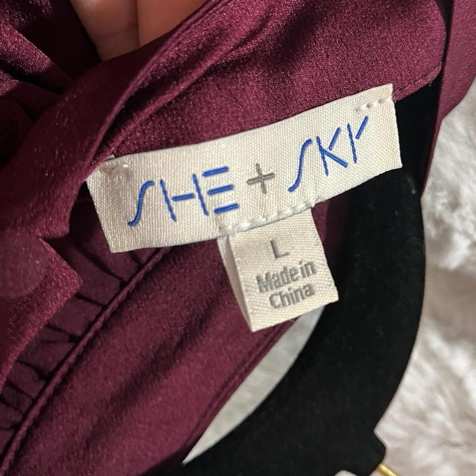 SHE+SKY Burgundy high neck blouse with long sleeves SIZE LARGE