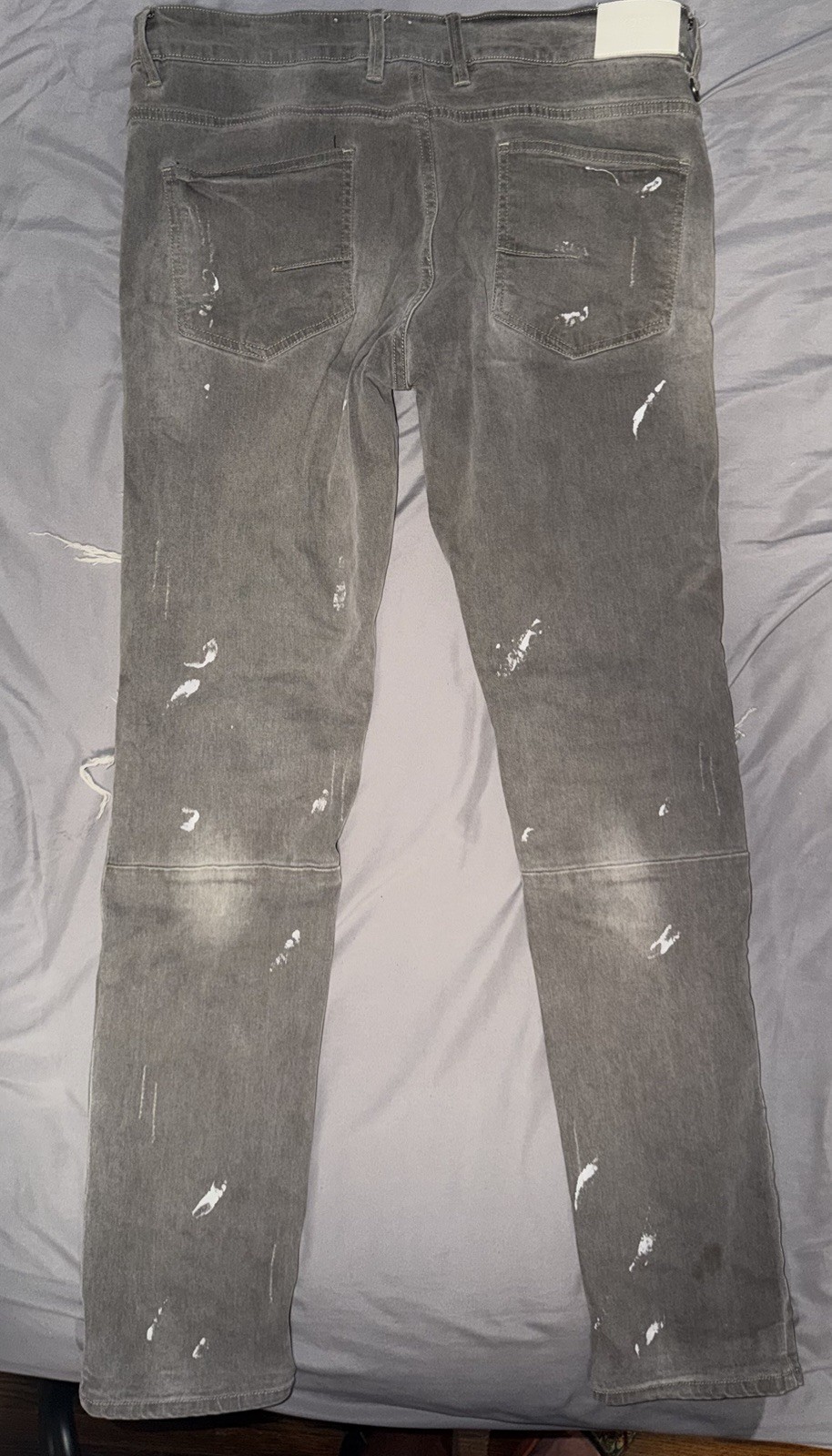 KDNK Men’s Gray Distressed Skinny Slim Fit Mid Rise Stretch 5-Pocket Jeans