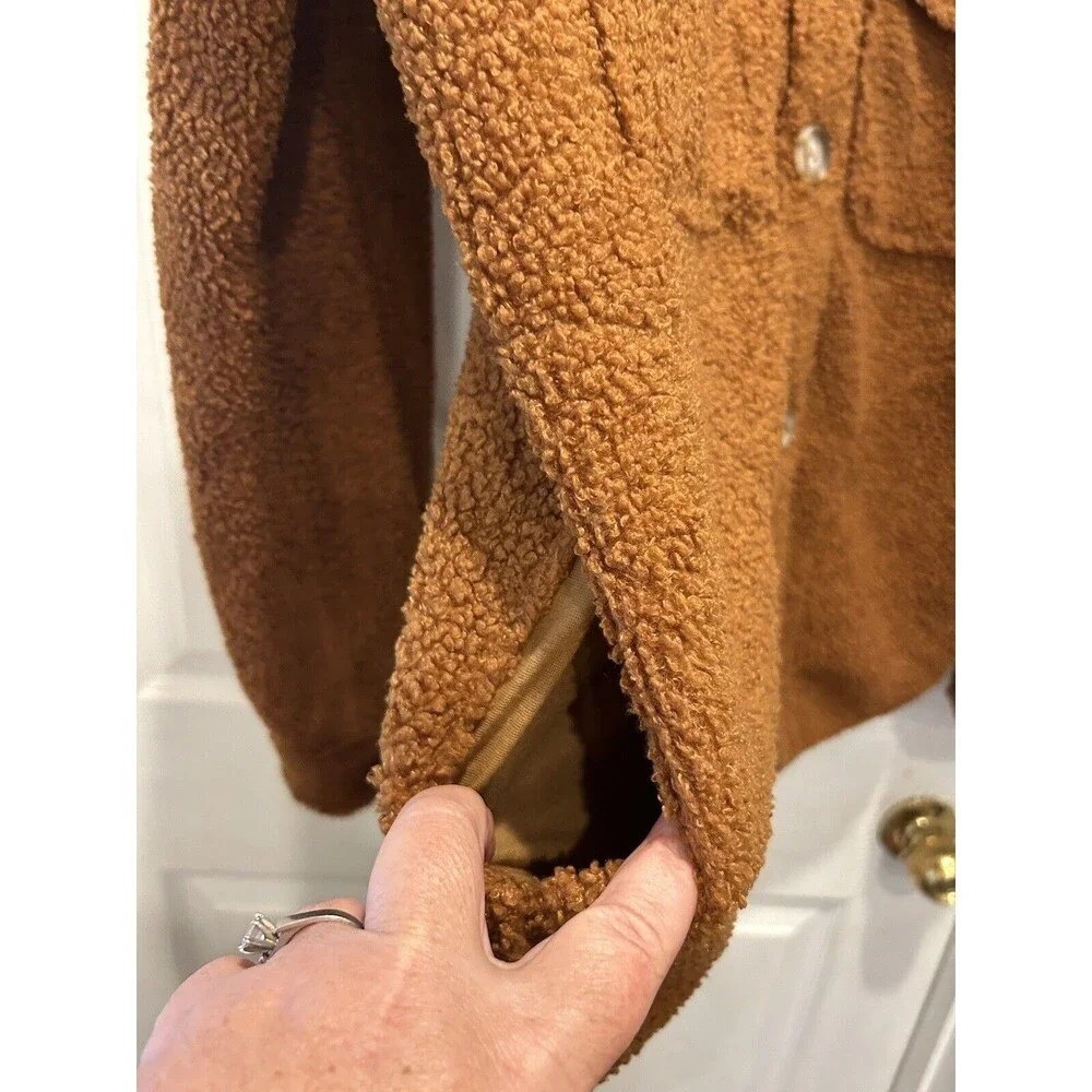Wishlist Rust Brown Teddy Sherpa Shacket Button Front Fleece Jacket Womens S/M