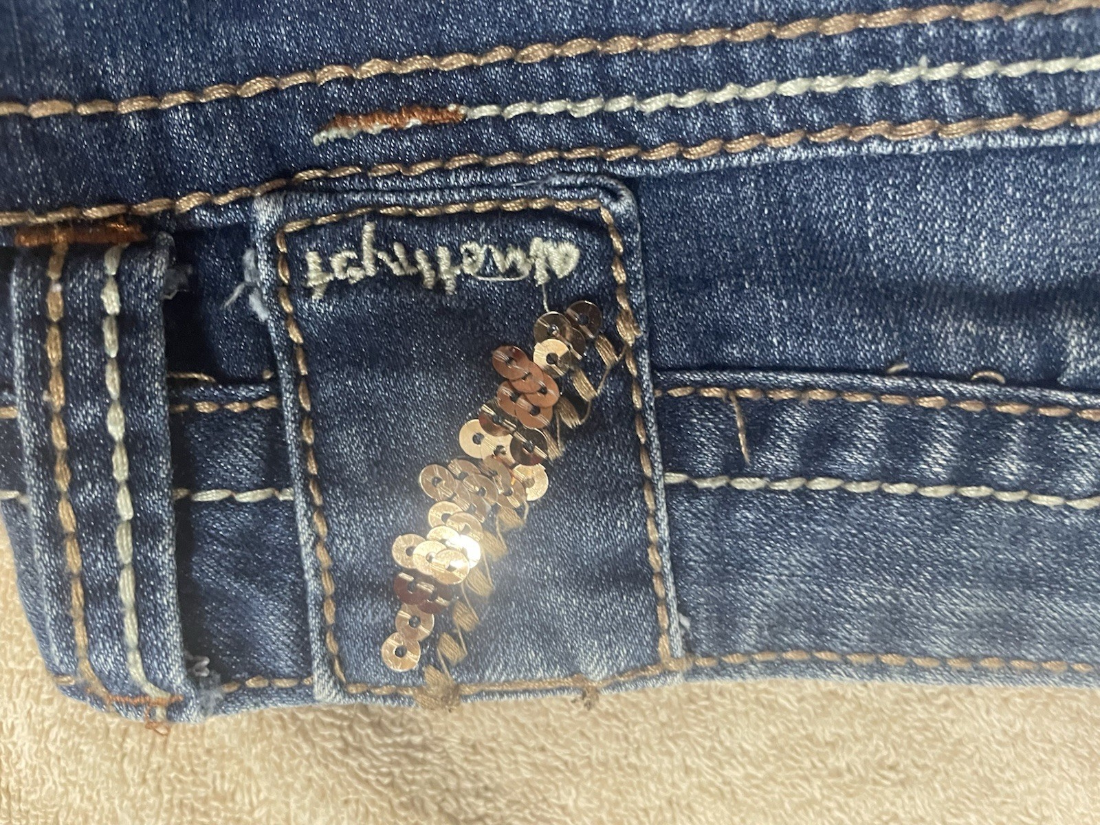 Amethyst Jeans Womans Size 7 Dark Wash Sequins Embellished Distressed