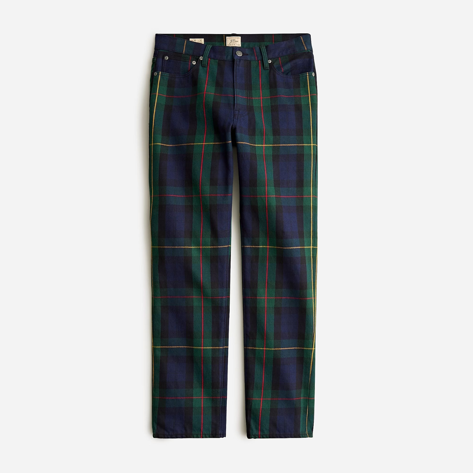 NWT $168 J Crew Five-Pocket Blue Green Tartan Plaid Denim Pants, Straight Jeans