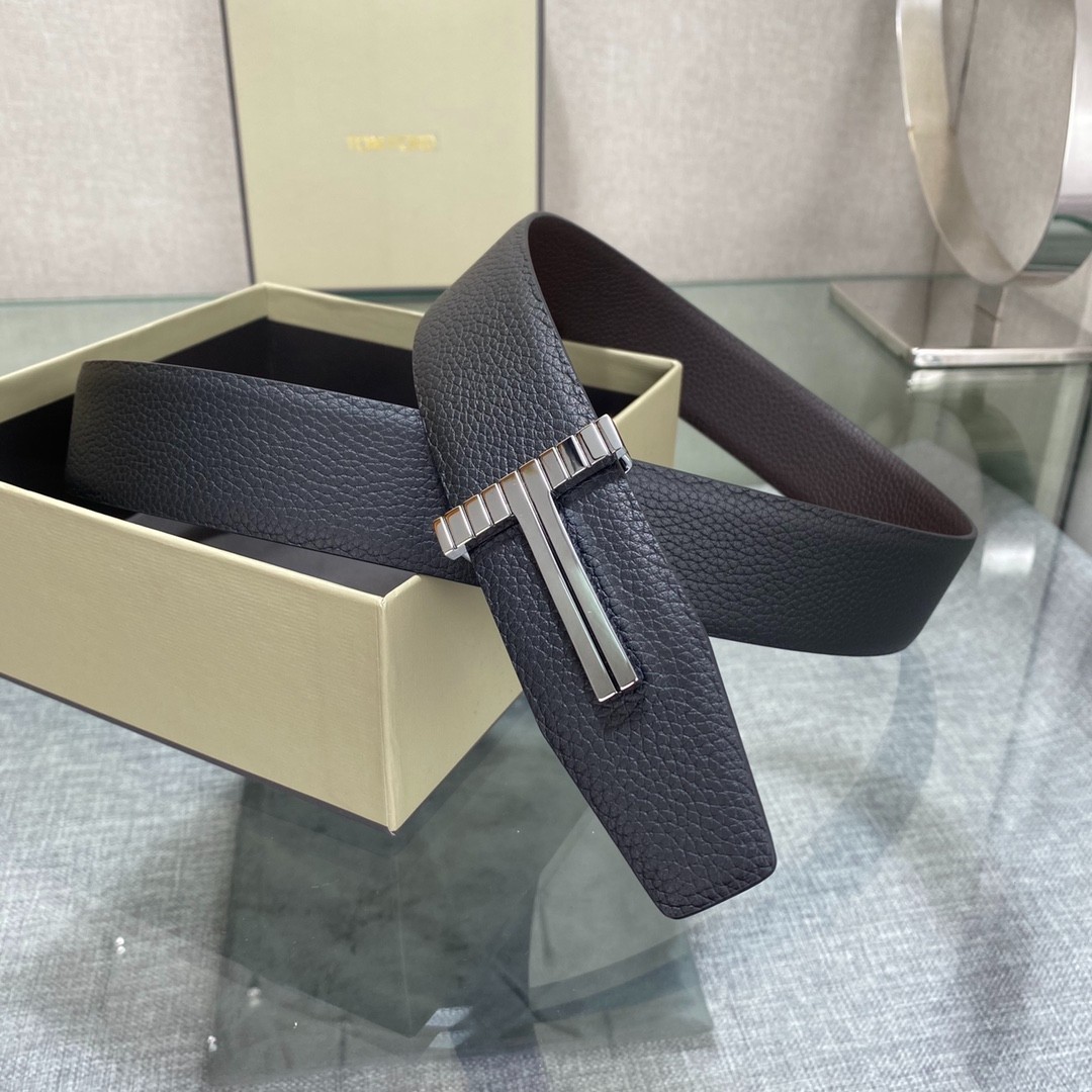 Authentic Tom Ford Reversible Leather T-Buckle Belt Luxury Designer Fashion