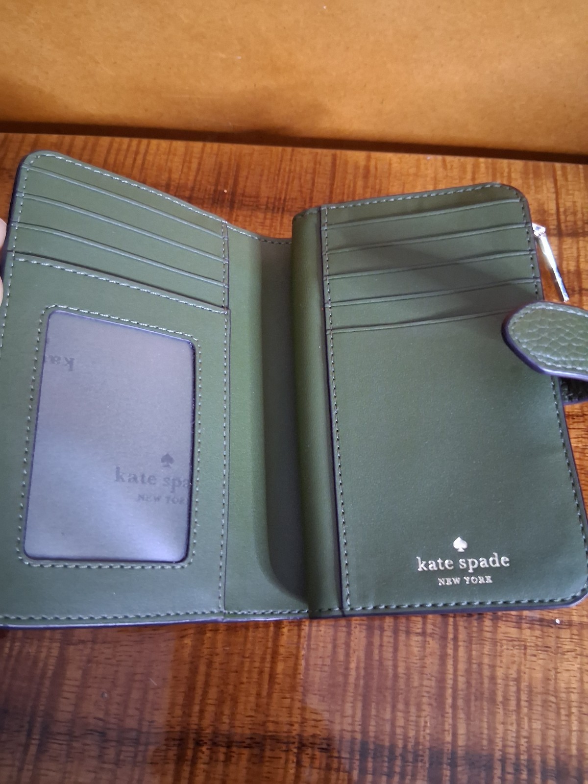 kate spade new york Green Solid Zip Wallet Credit Card Holder for Women